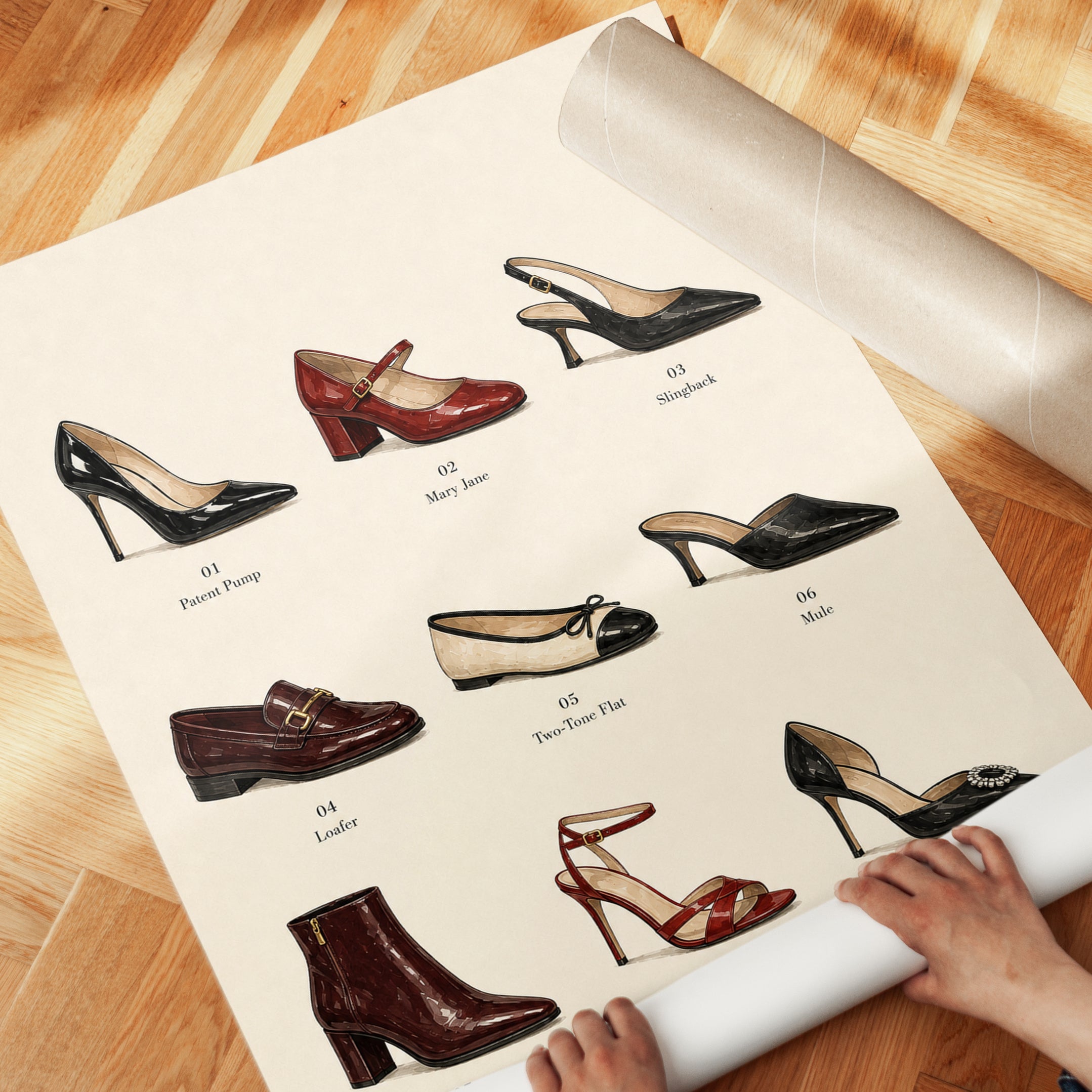 Vintage Shoe Collection Poster: Classic Fashion Illustration - detail