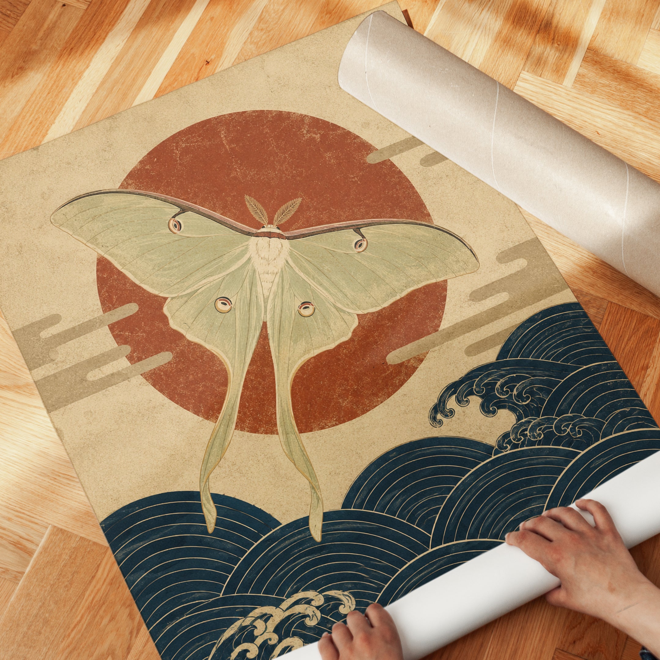 Luna Moth Japanese Print - detail