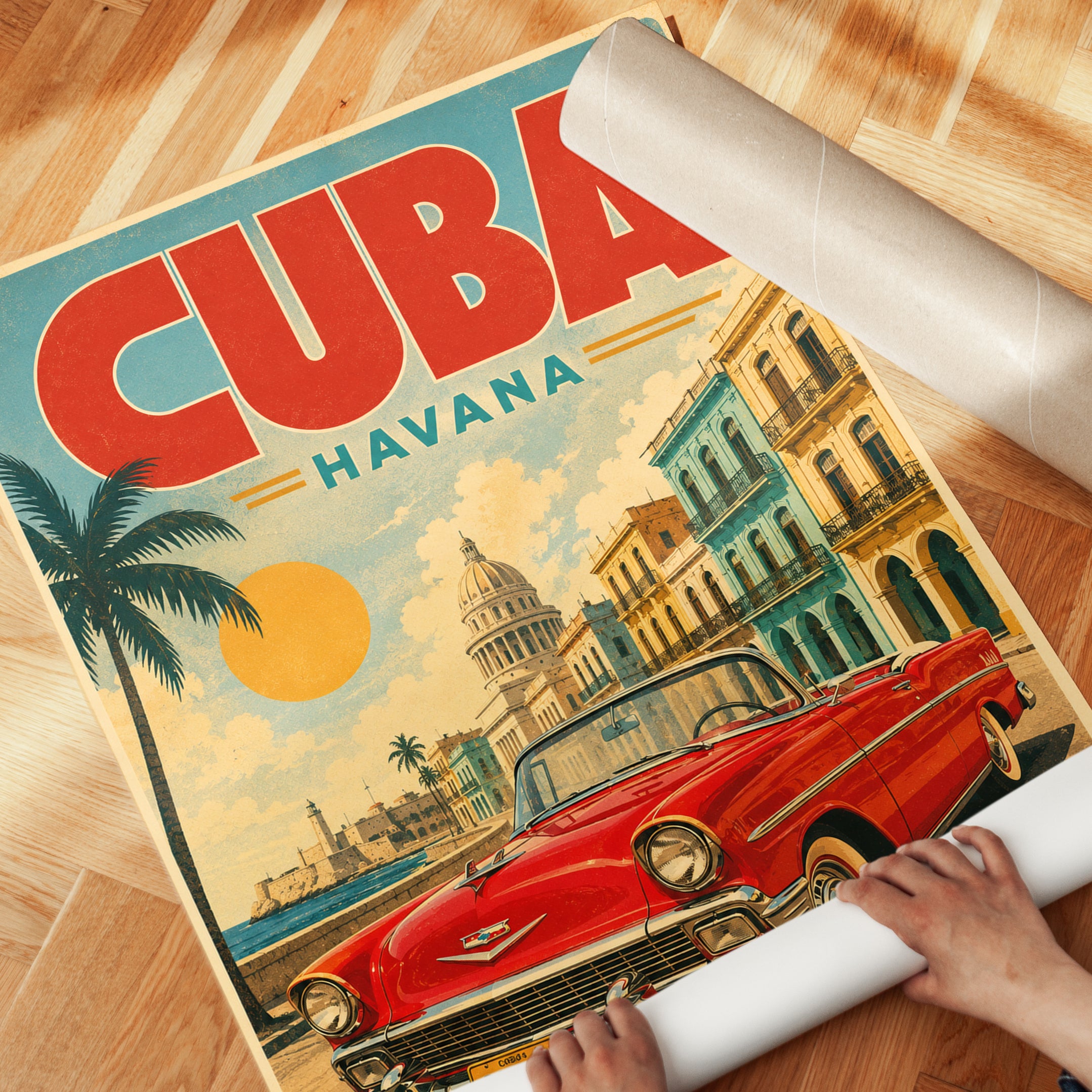Cuba Travel Poster – Havana Vintage Print - detail