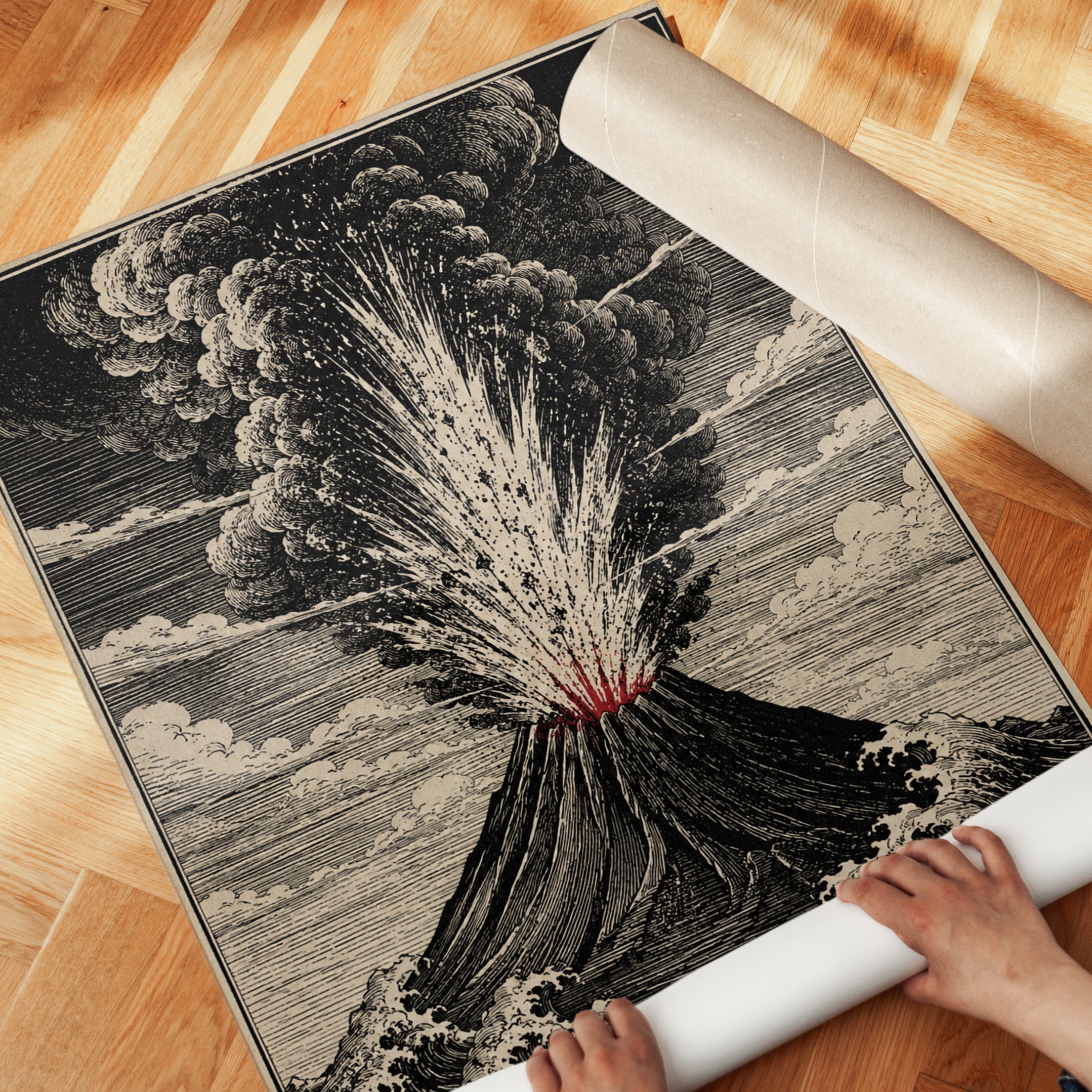Volcanic Eruption Engraving: Vintage Scientific Illustration Print - detail