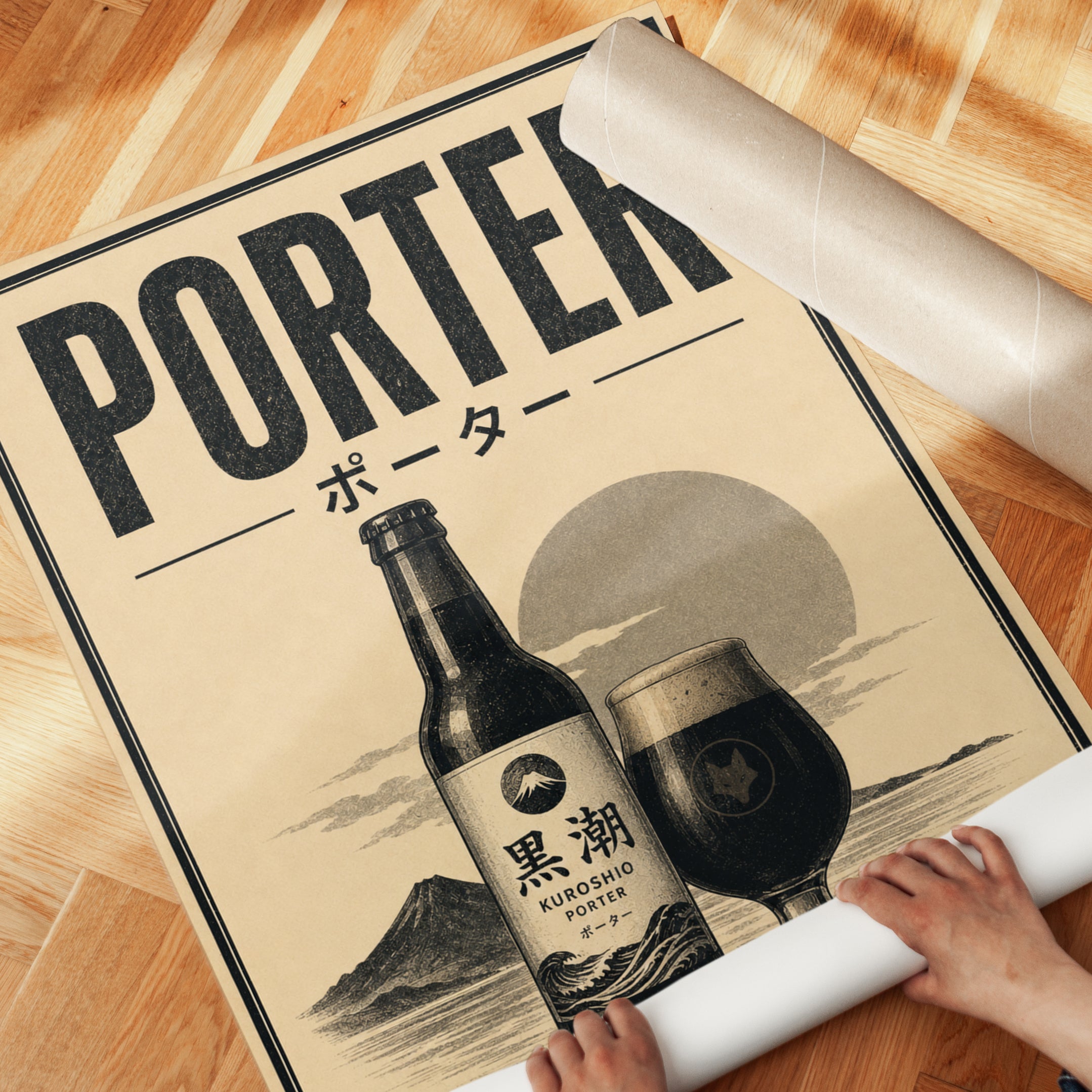Vintage Japanese Porter Beer Print - detail
