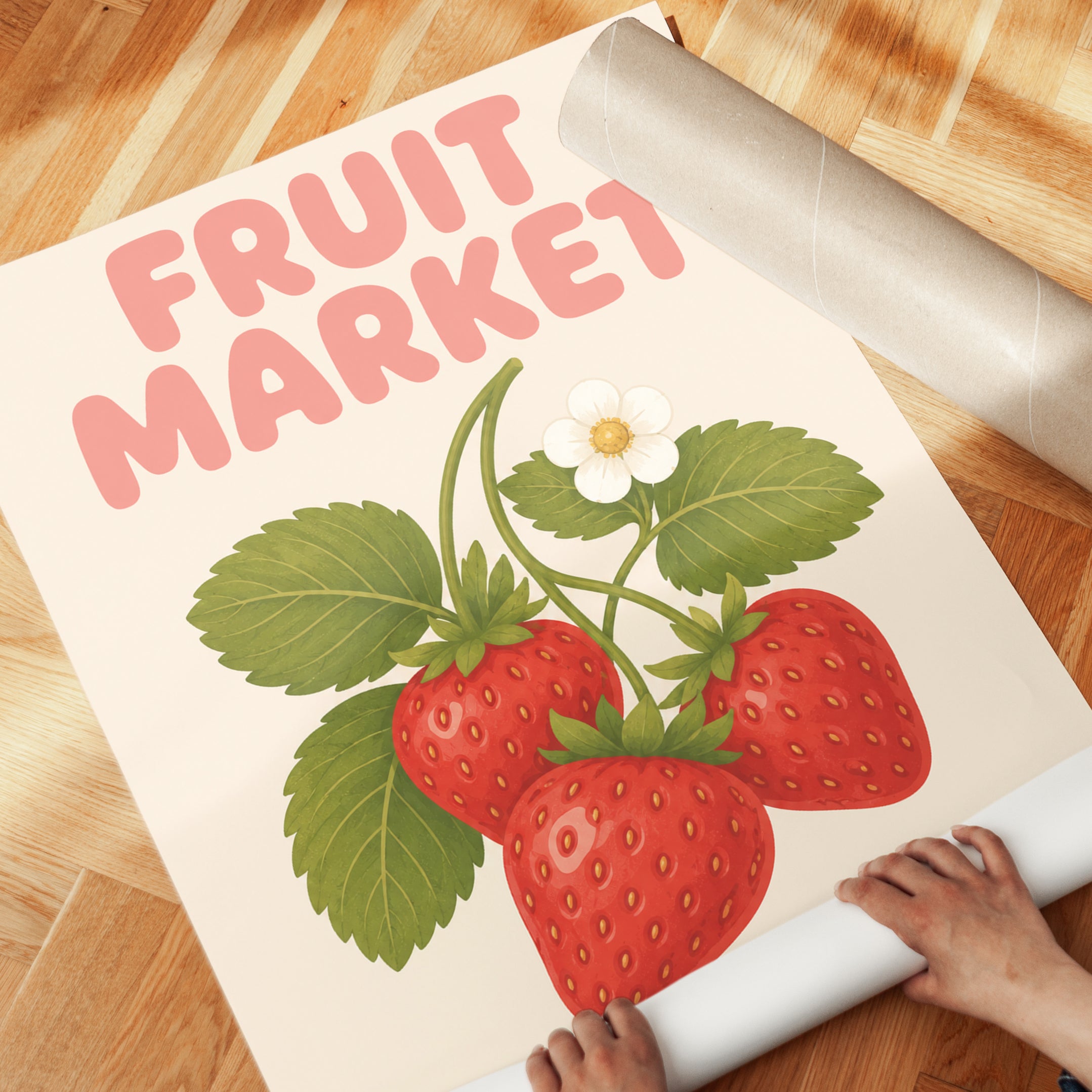 Strawberry Kitchen Print – Fruit Market Wall Art - detail