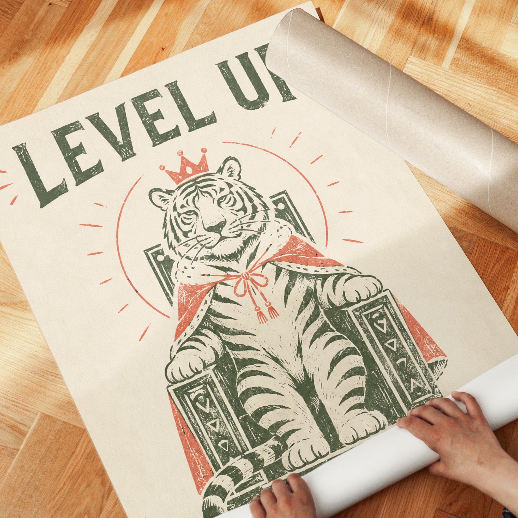 Motivational Tiger Wall Art – Level Up Print - detail