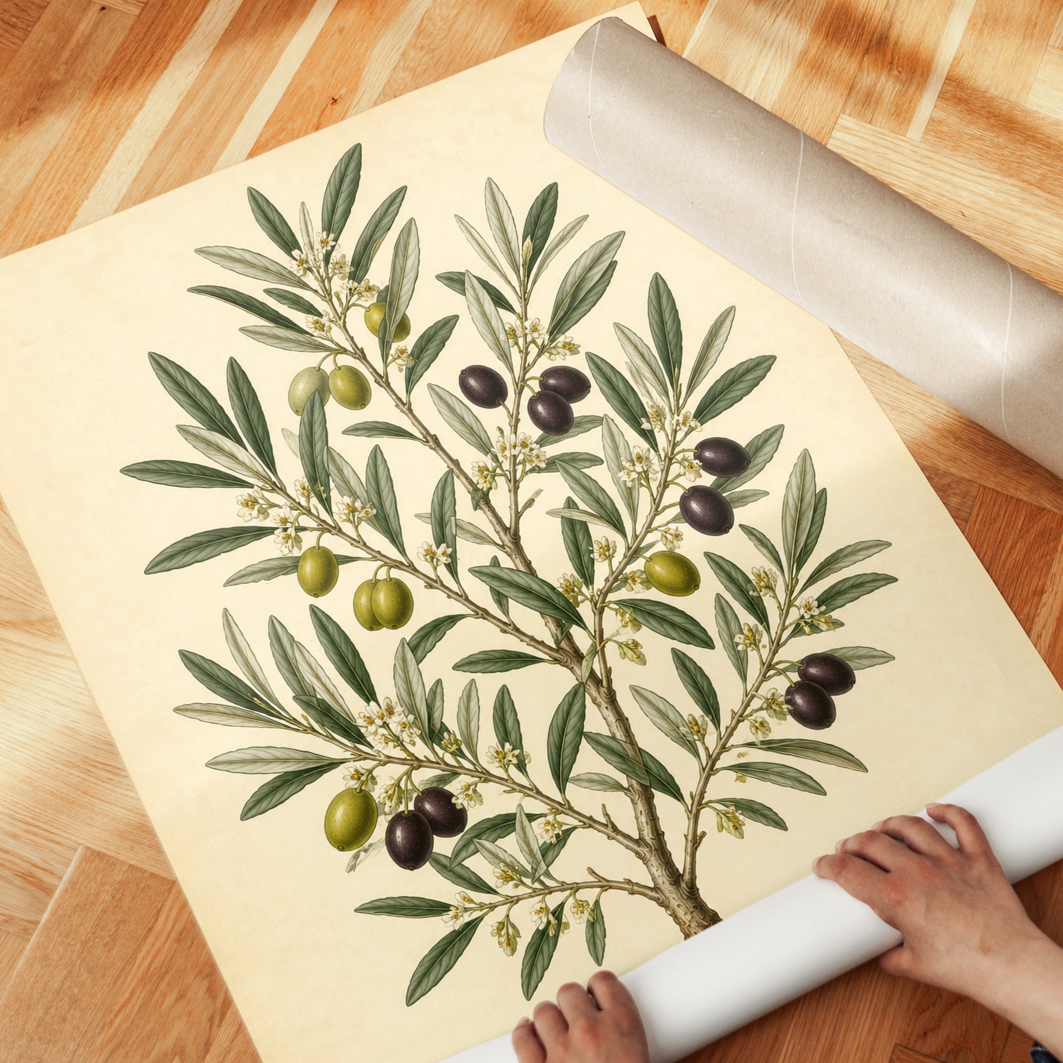 Vintage Olive Tree Botanical Print — Mediterranean Herb Illustration - detail