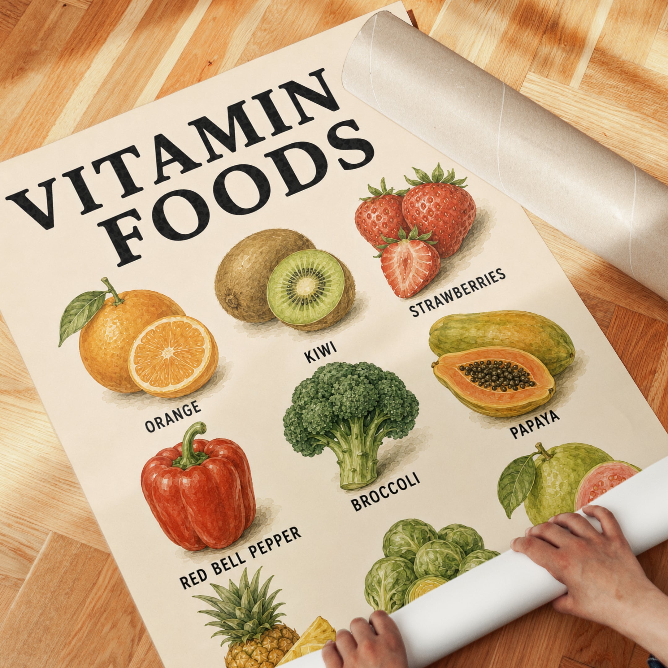 Vitamin C Foods Poster – Kitchen Wall Art - detail