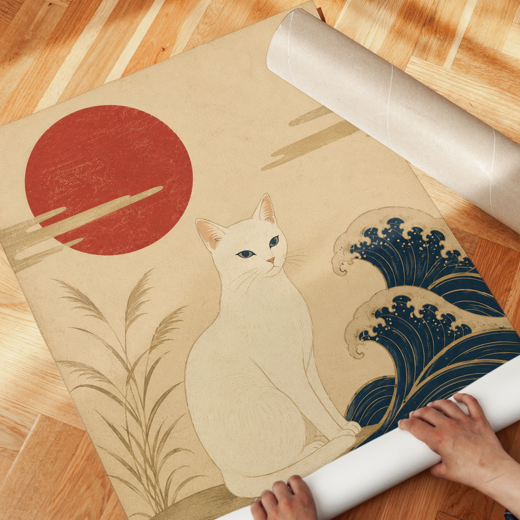 Ukiyo-e Cat Print: Japanese Vintage Style - detail