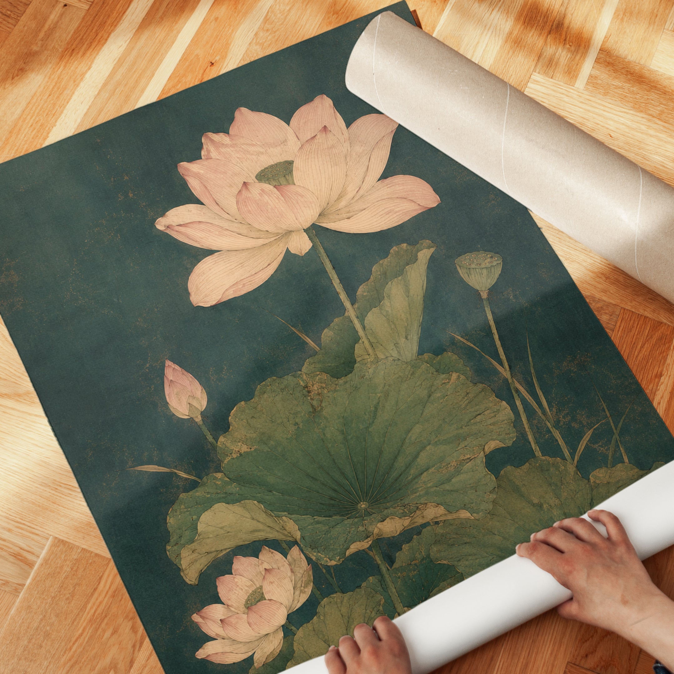 Vintage Lotus Botanical Print — Antique Asian Style Flower Art - detail