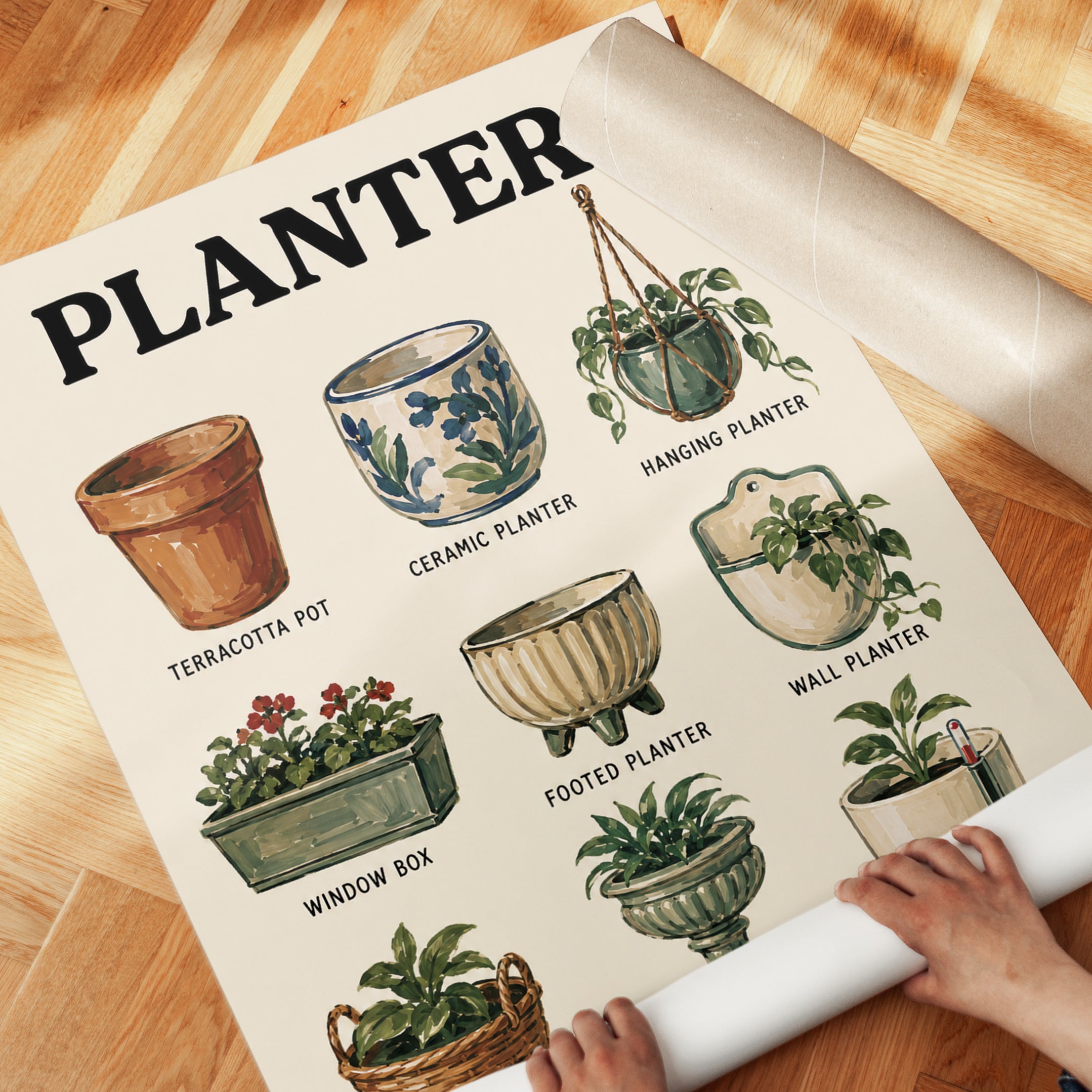 Plant Pots Wall Art – Types of Planters Print - detail