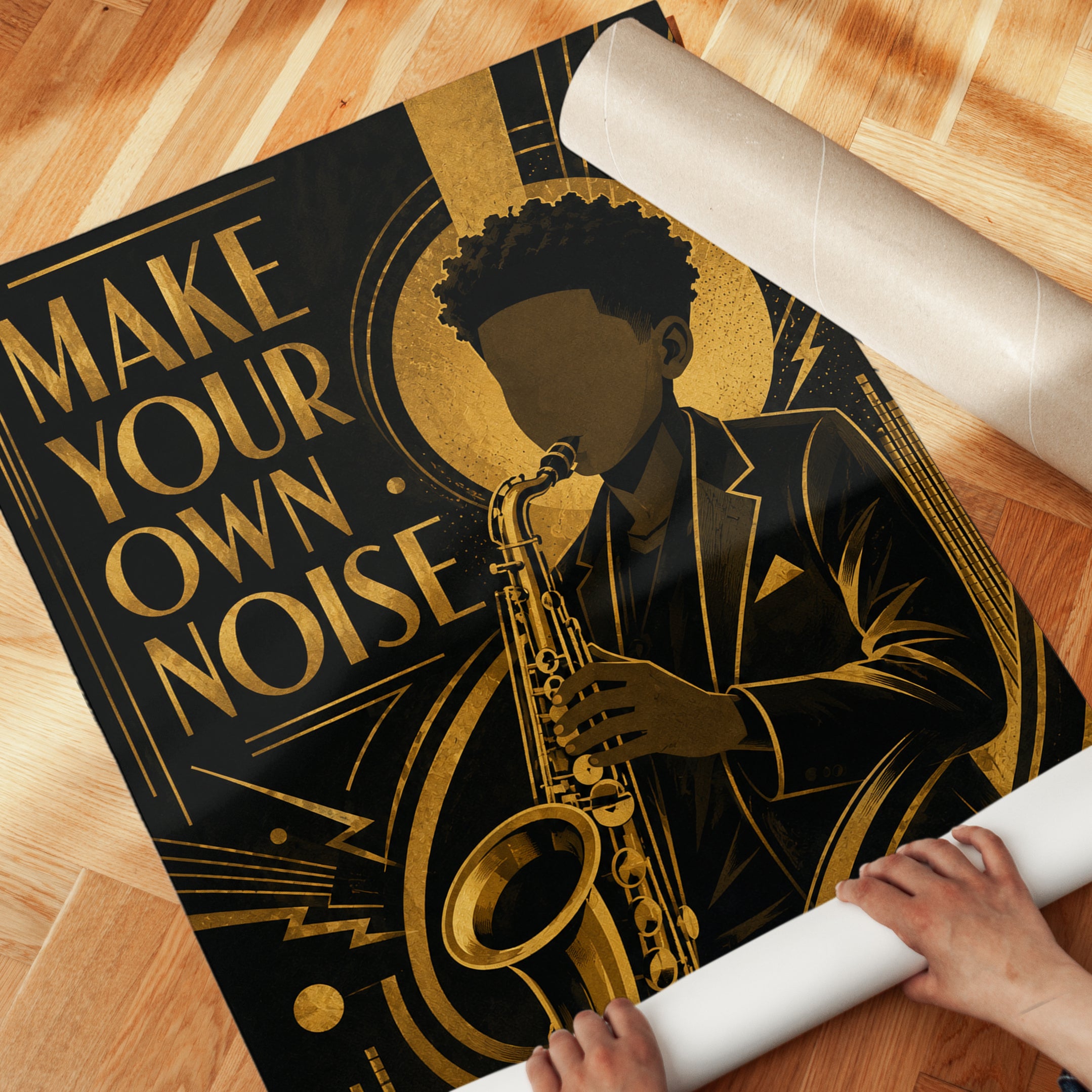 Make Your Own Noise Art Deco Saxophone Jazz Poster - detail