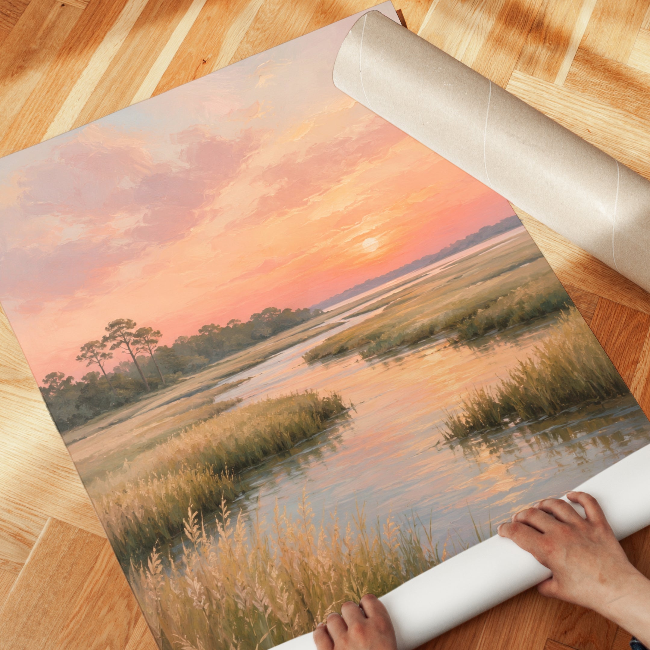 Coastal Marsh Sunset – Wetland Landscape Print - detail