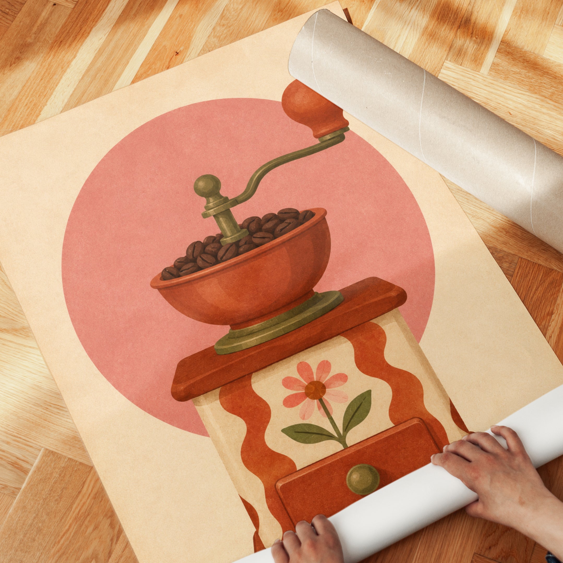 Vintage Coffee Grinder – Retro Kitchen Wall Art - detail
