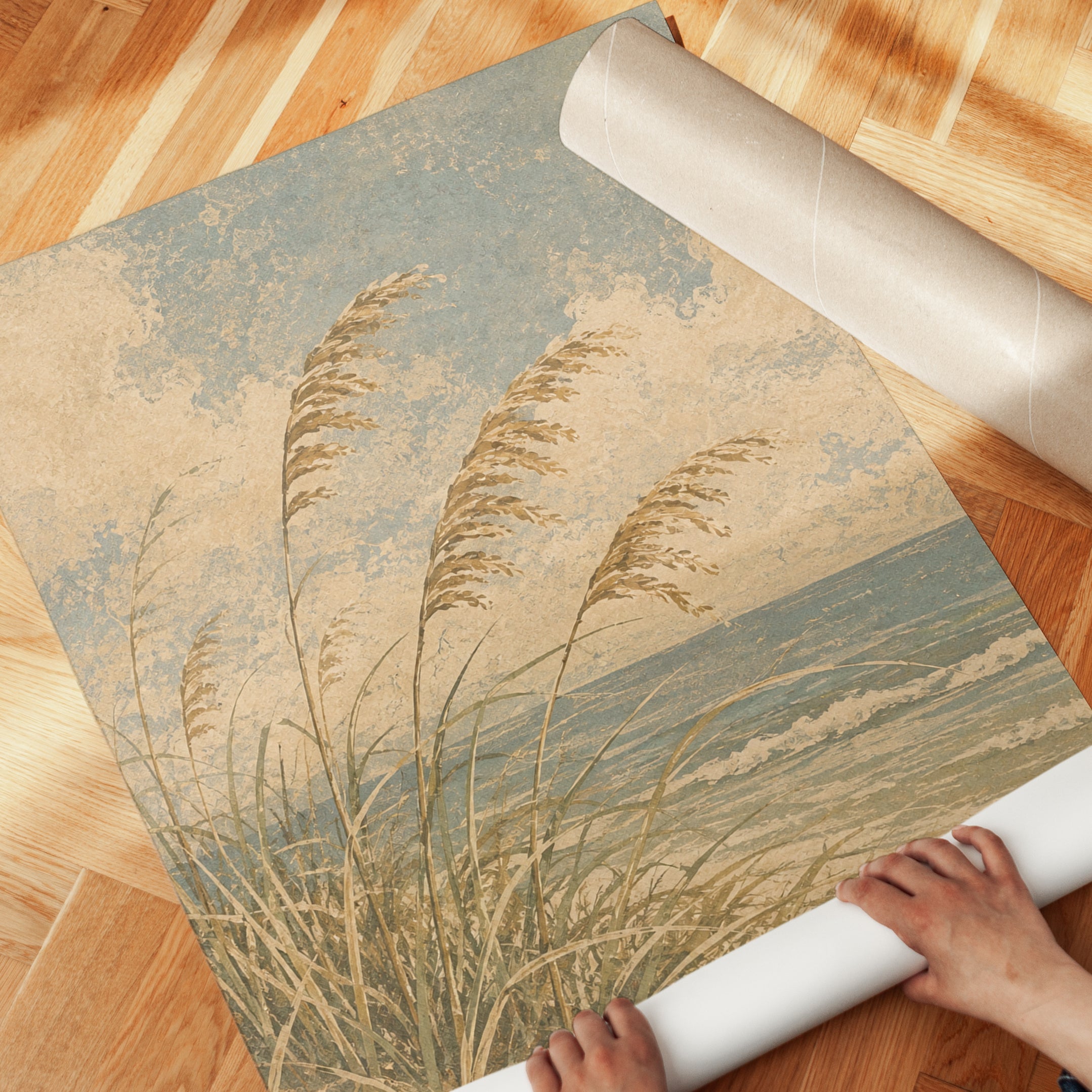 Coastal Grass Wall Art – Vintage Beach Print - detail