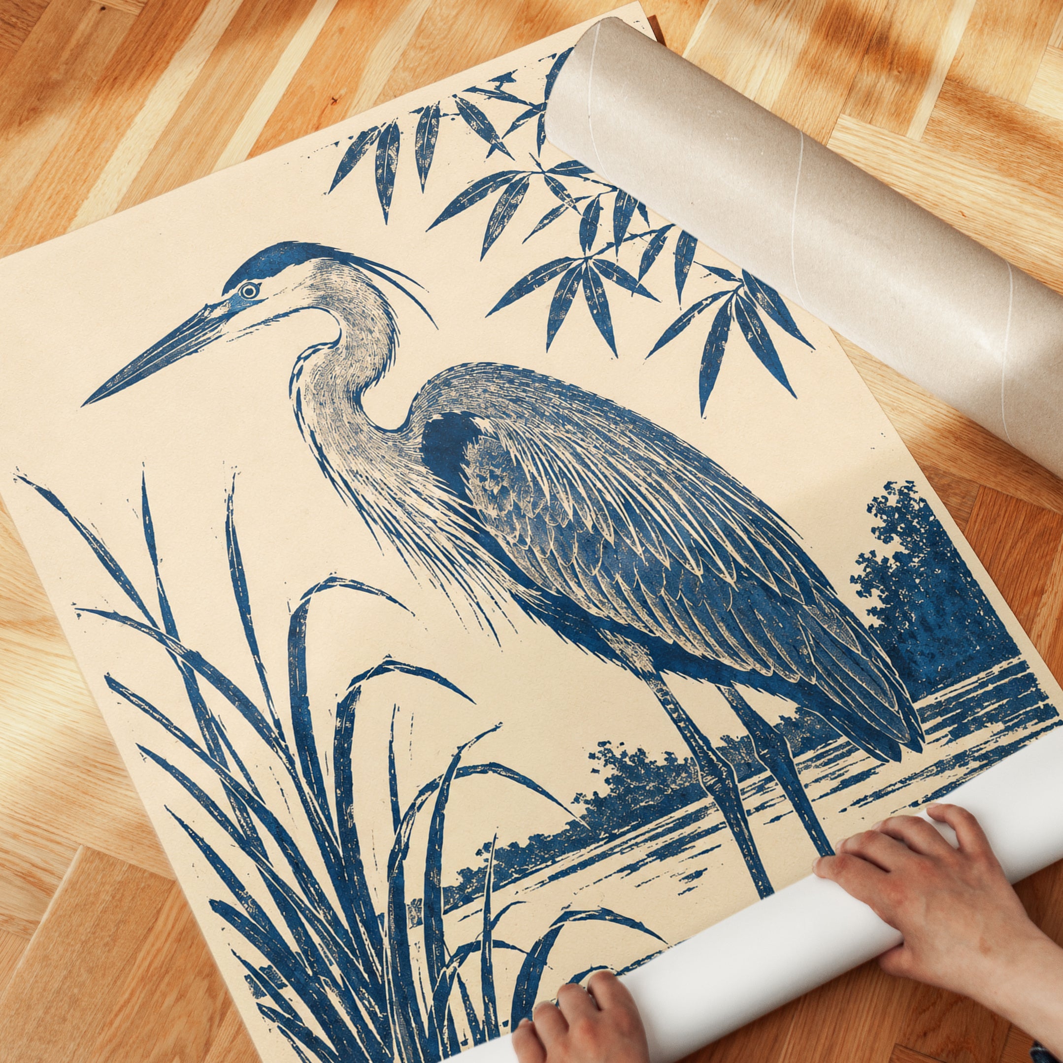 Heron Wall Art – Vintage Bird Print - detail