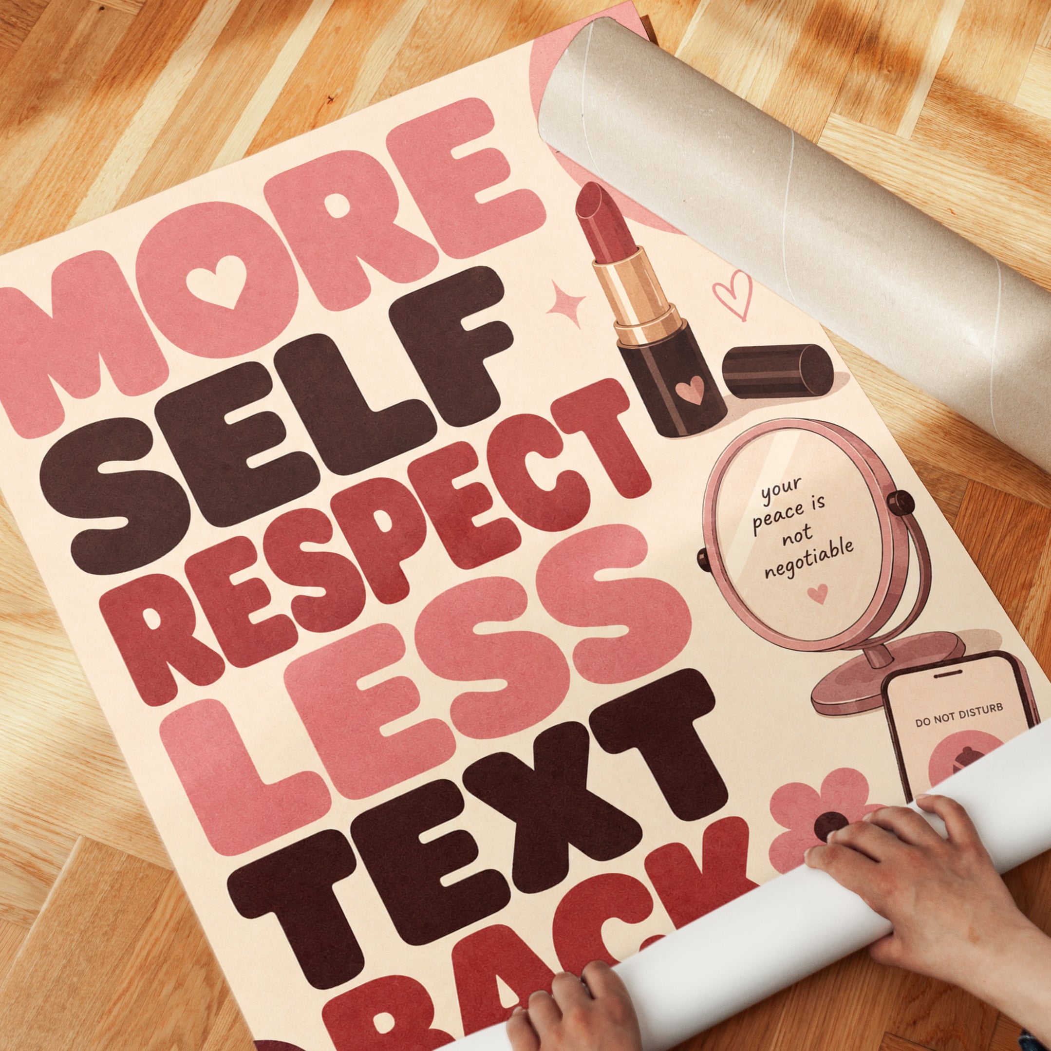 Retro Self Respect Print – Pink Typography - detail