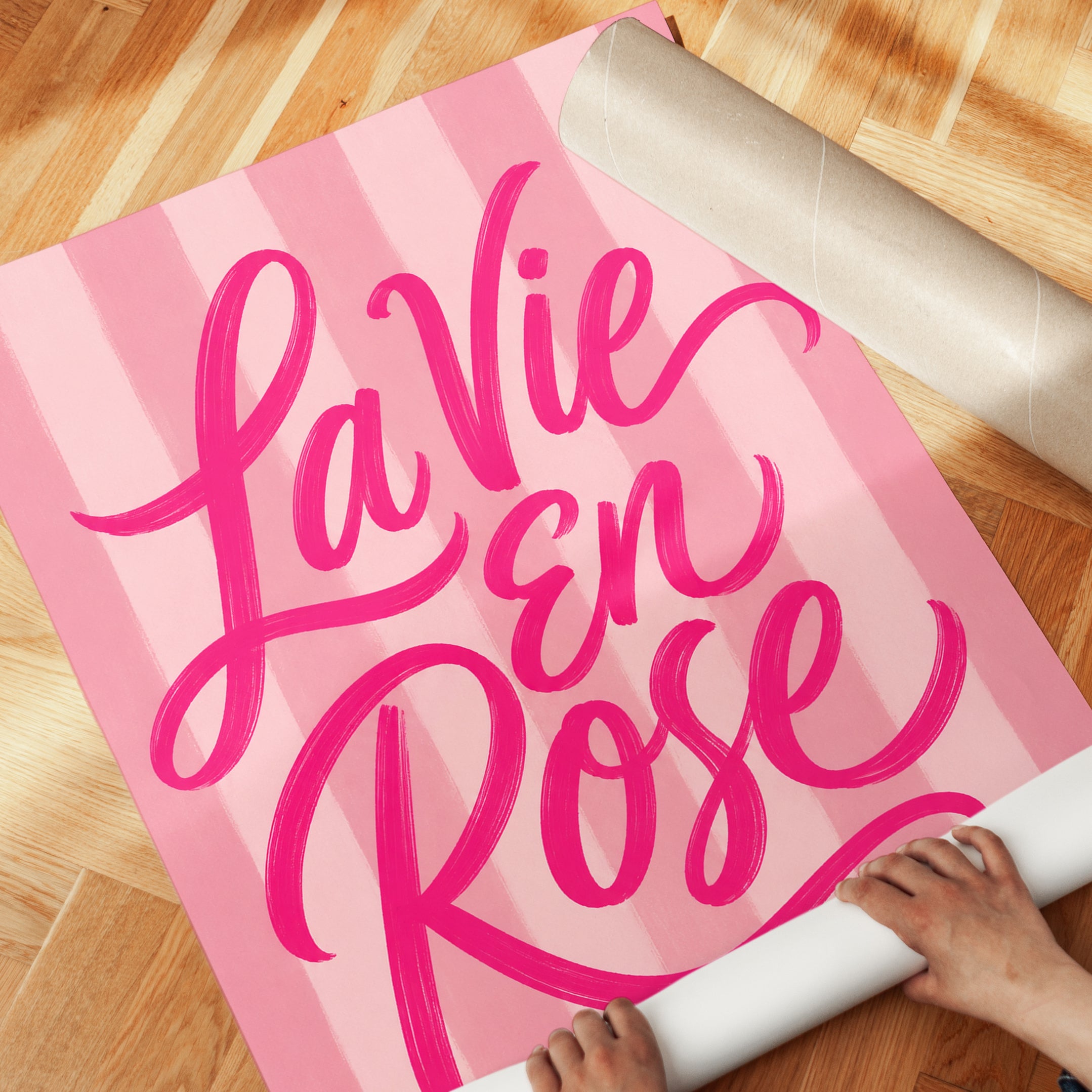 Pink Typography Print – La Vie en Rose Wall Art - detail