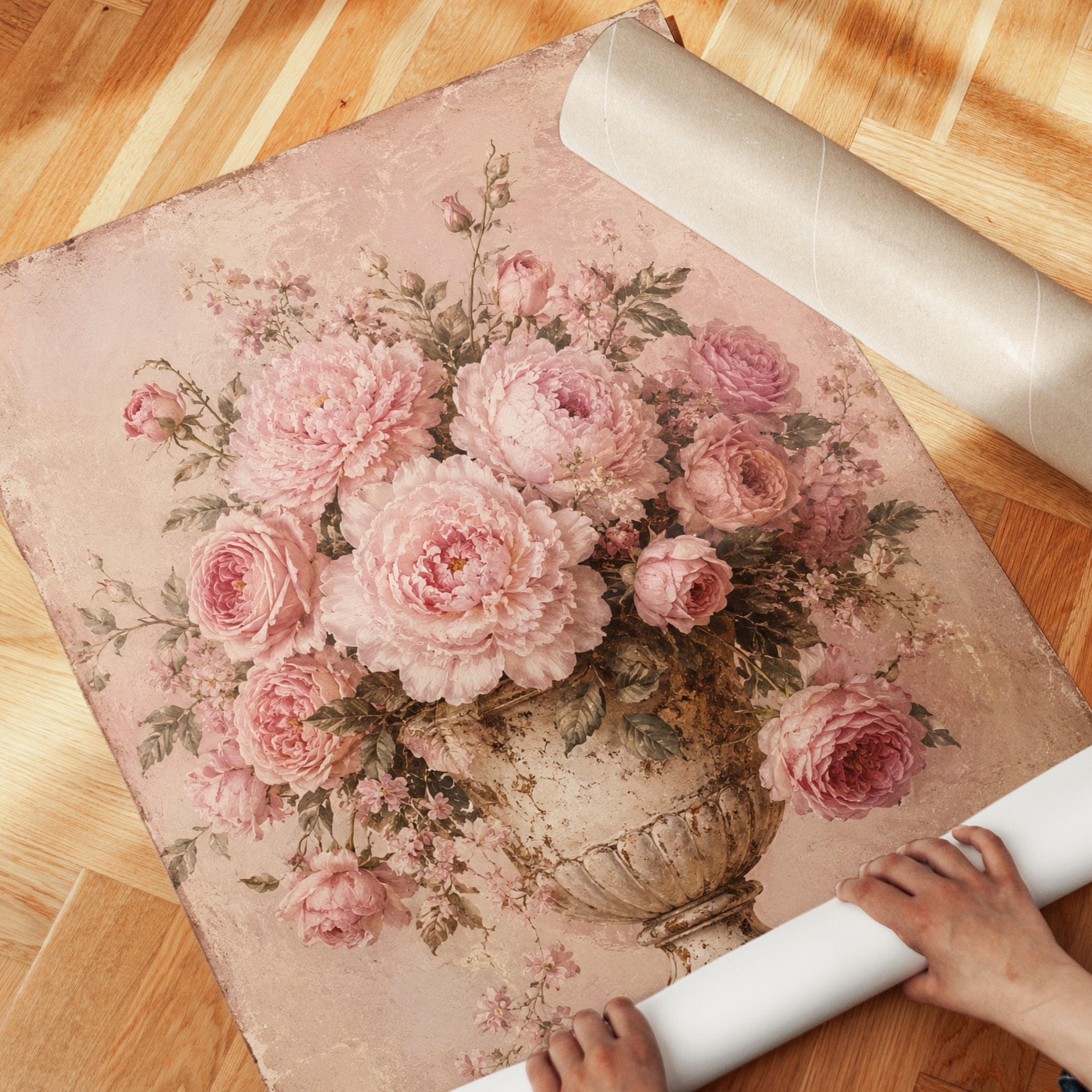 Vintage Floral Wall Art – Pink Rose Print - detail