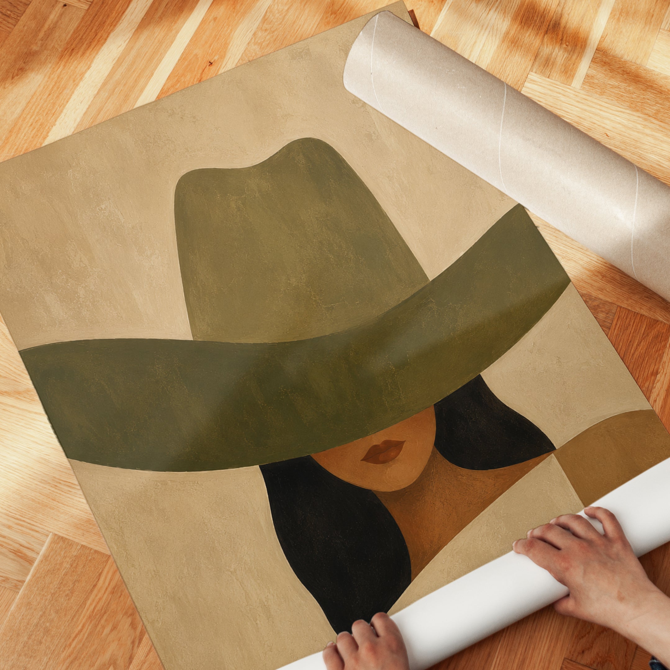 Woman in Hat Wall Art – Minimalist Portrait Print - detail