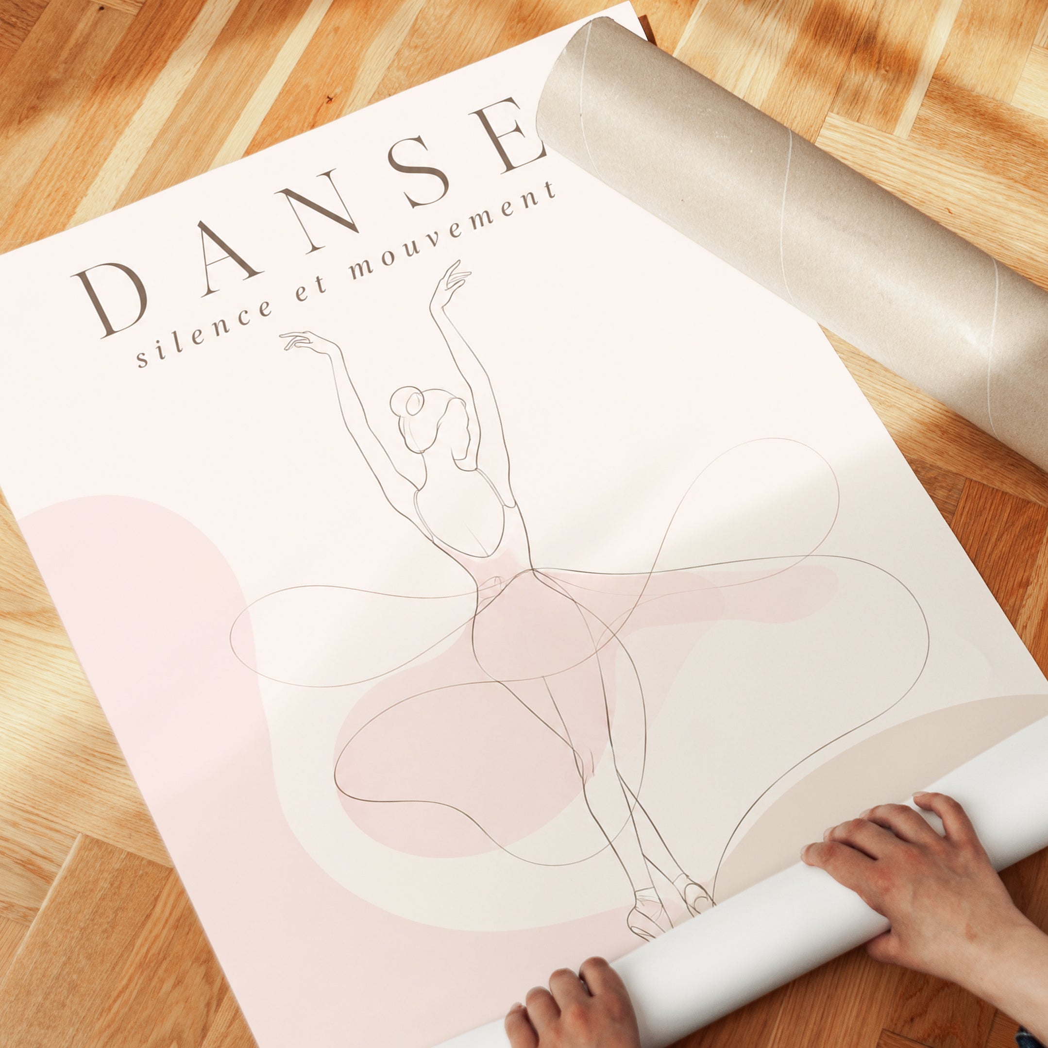 Ballerina Line Art Print: Minimalist Blush Pink Dance Poster - detail