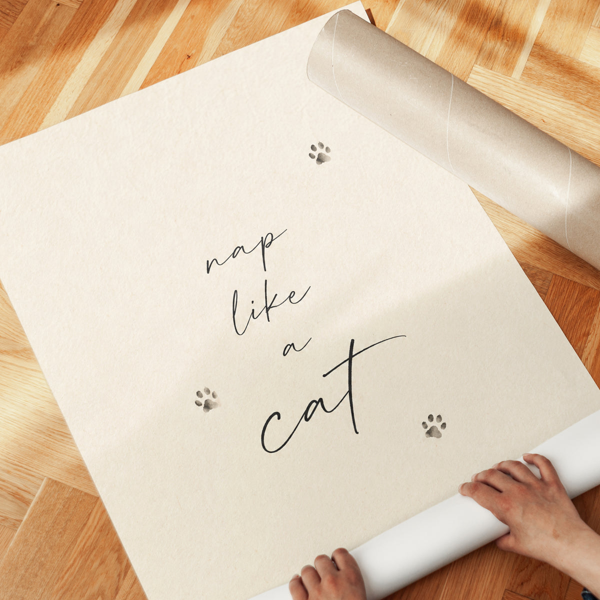 Nap Like a Cat Print: Handwritten Script with Paw Prints - detail