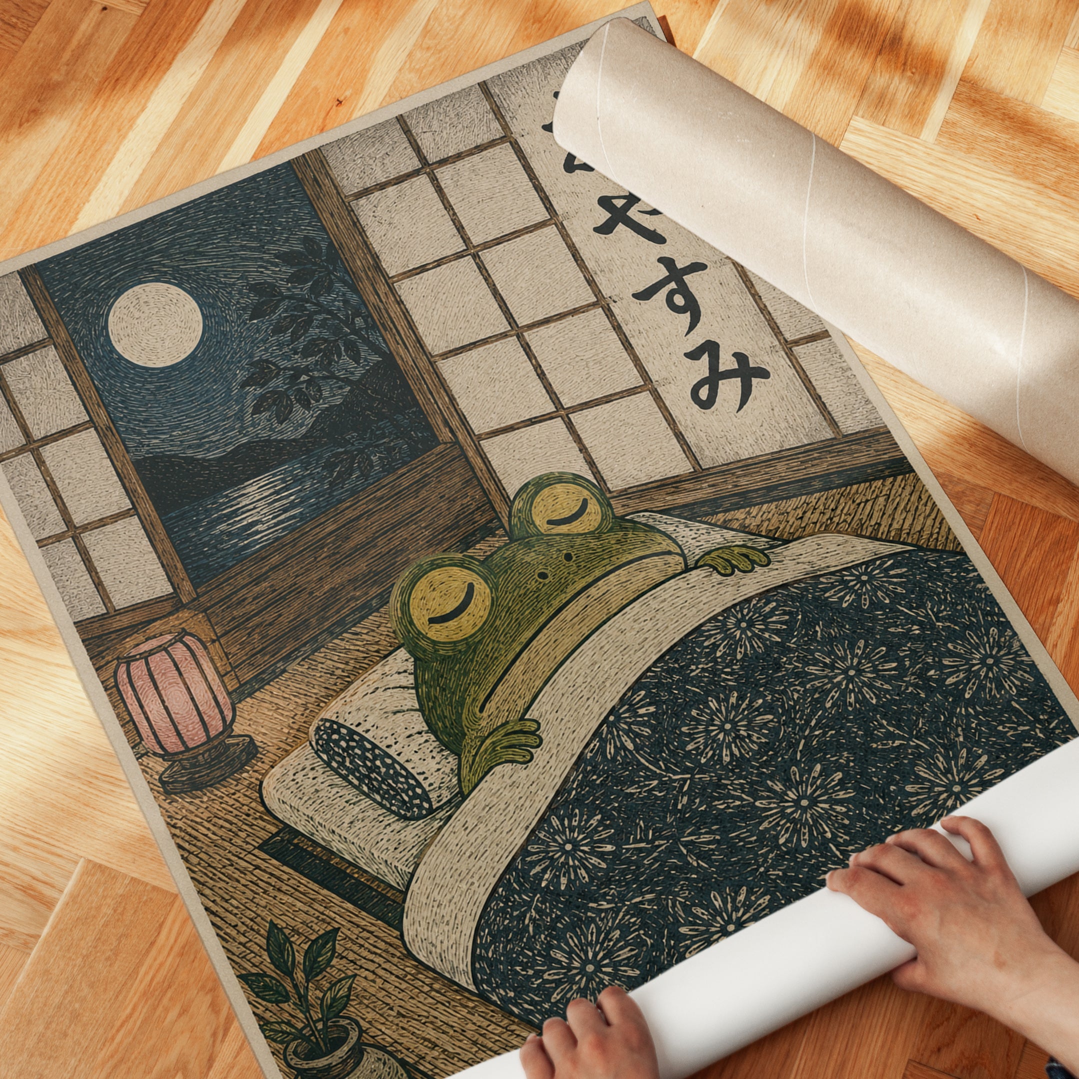 Japanese Frog Bedroom Art – Moonlight Room Print - detail