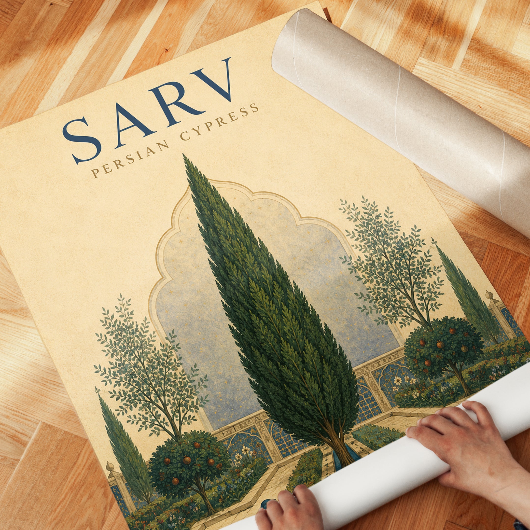 Persian Garden Poster – Cypress Tree Wall Art - detail