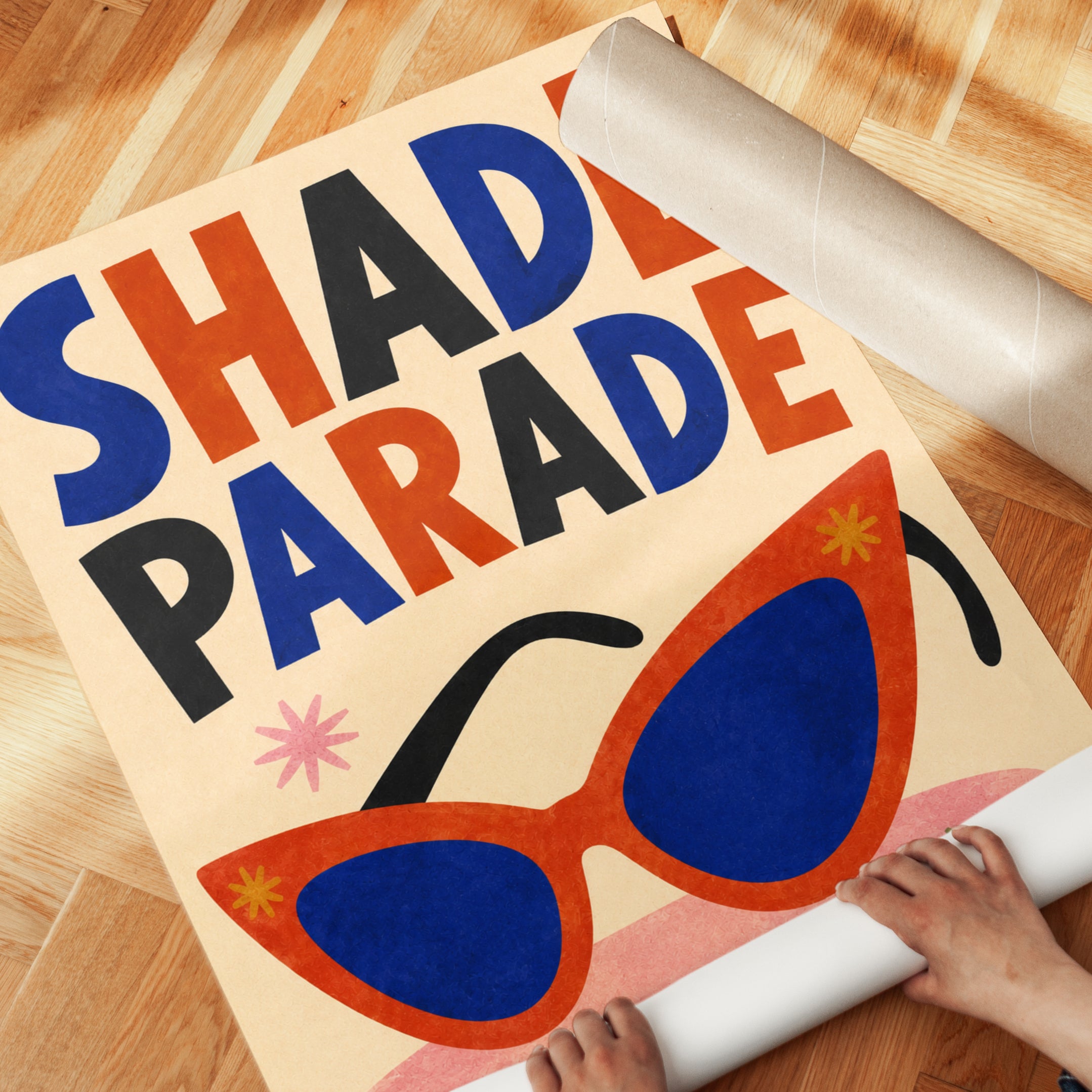 Shade Parade: Retro Sunglasses Art Print with Bold Typography - detail