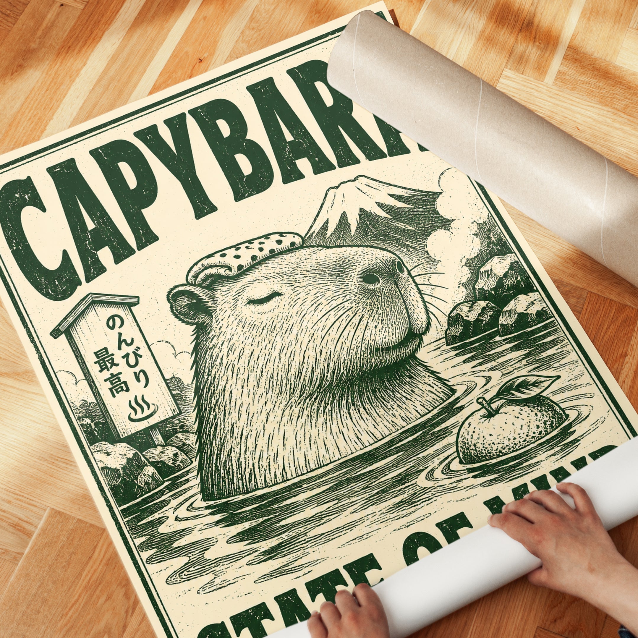 Capybara Onsen Print - detail