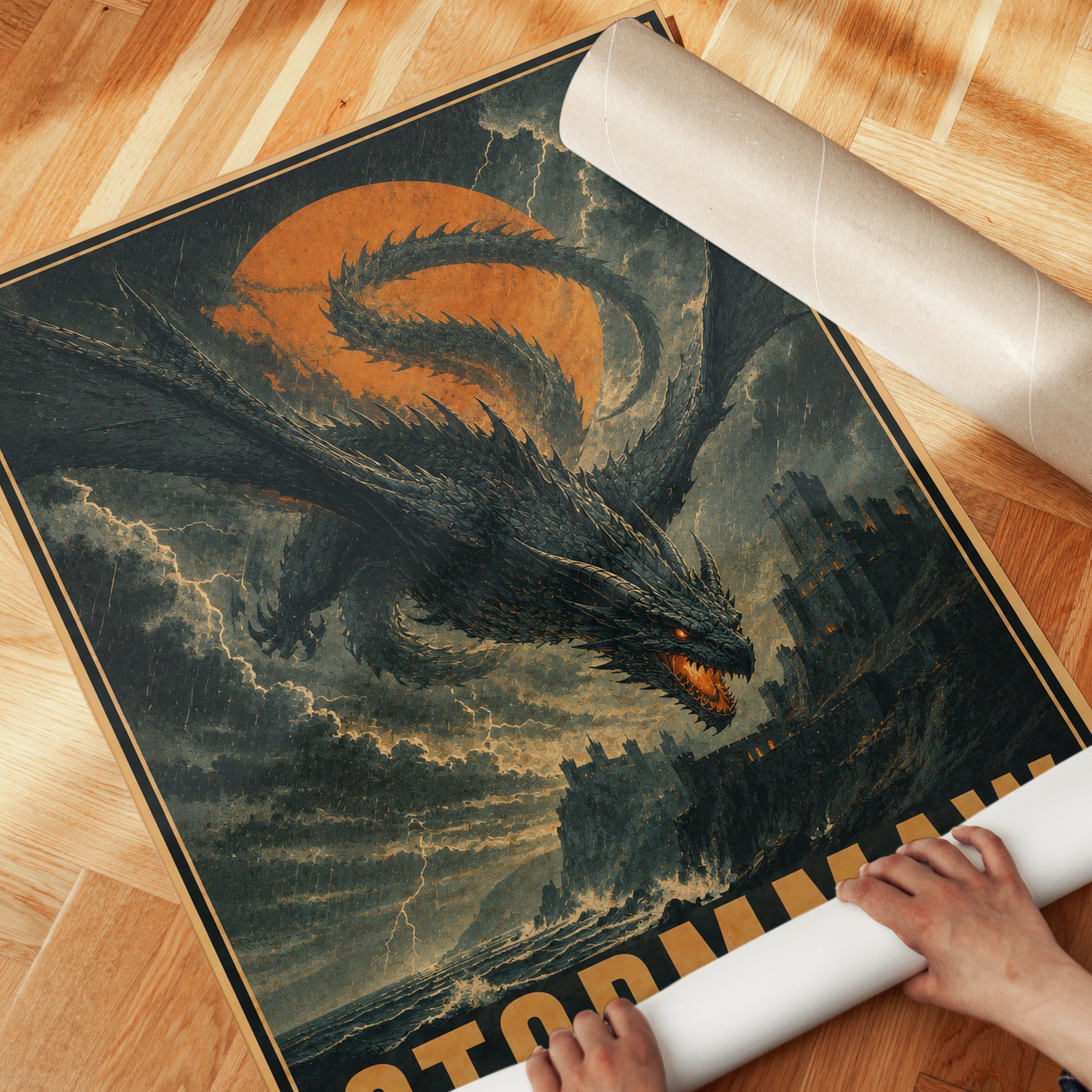 Storm Dragon Art Print: Dark Fantasy Illustration - detail