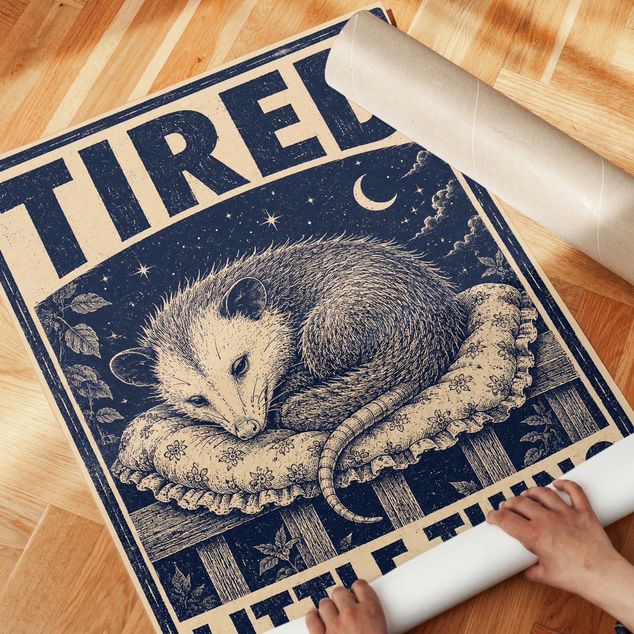 Tired Little Thing Possum Print - detail