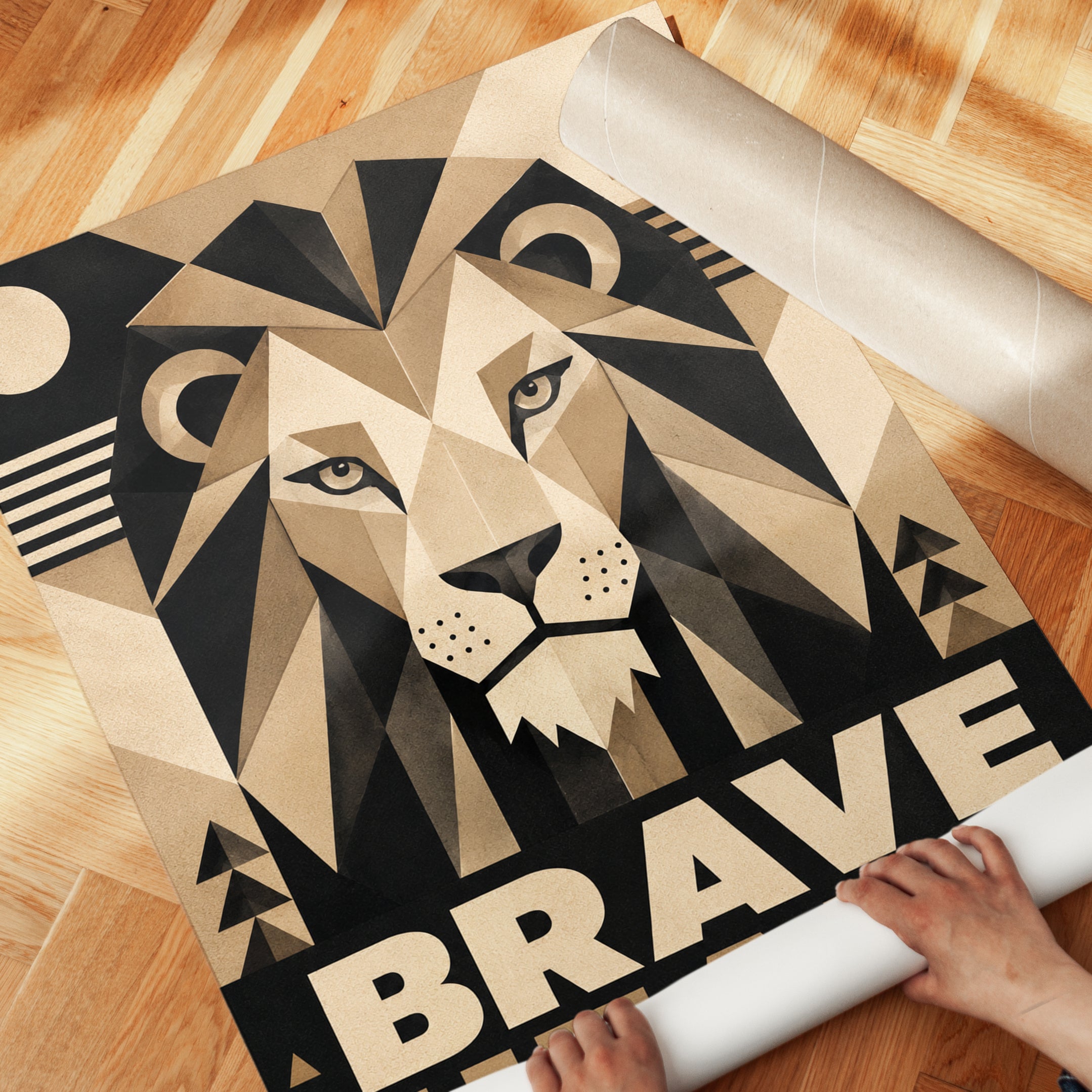 Geometric Lion Art Print: Art Deco Brave Heart Poster - detail