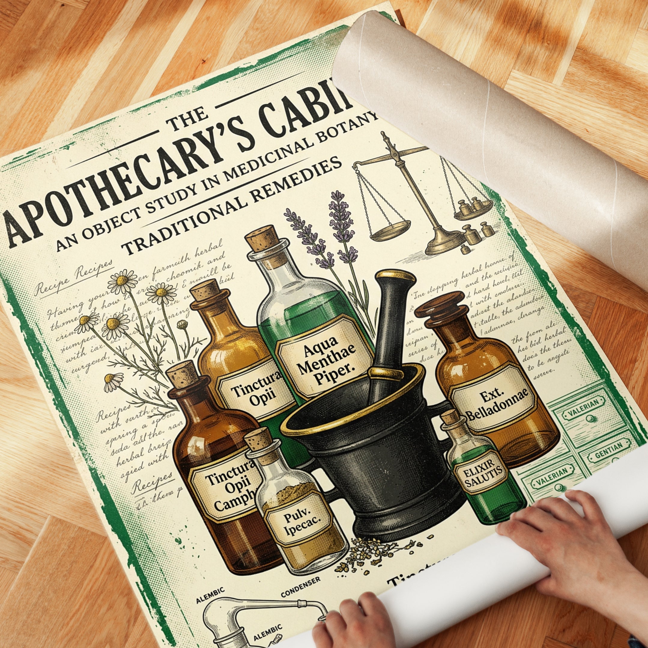 Apothecary Cabinet Print — Vintage Medicinal Botany Illustration - detail