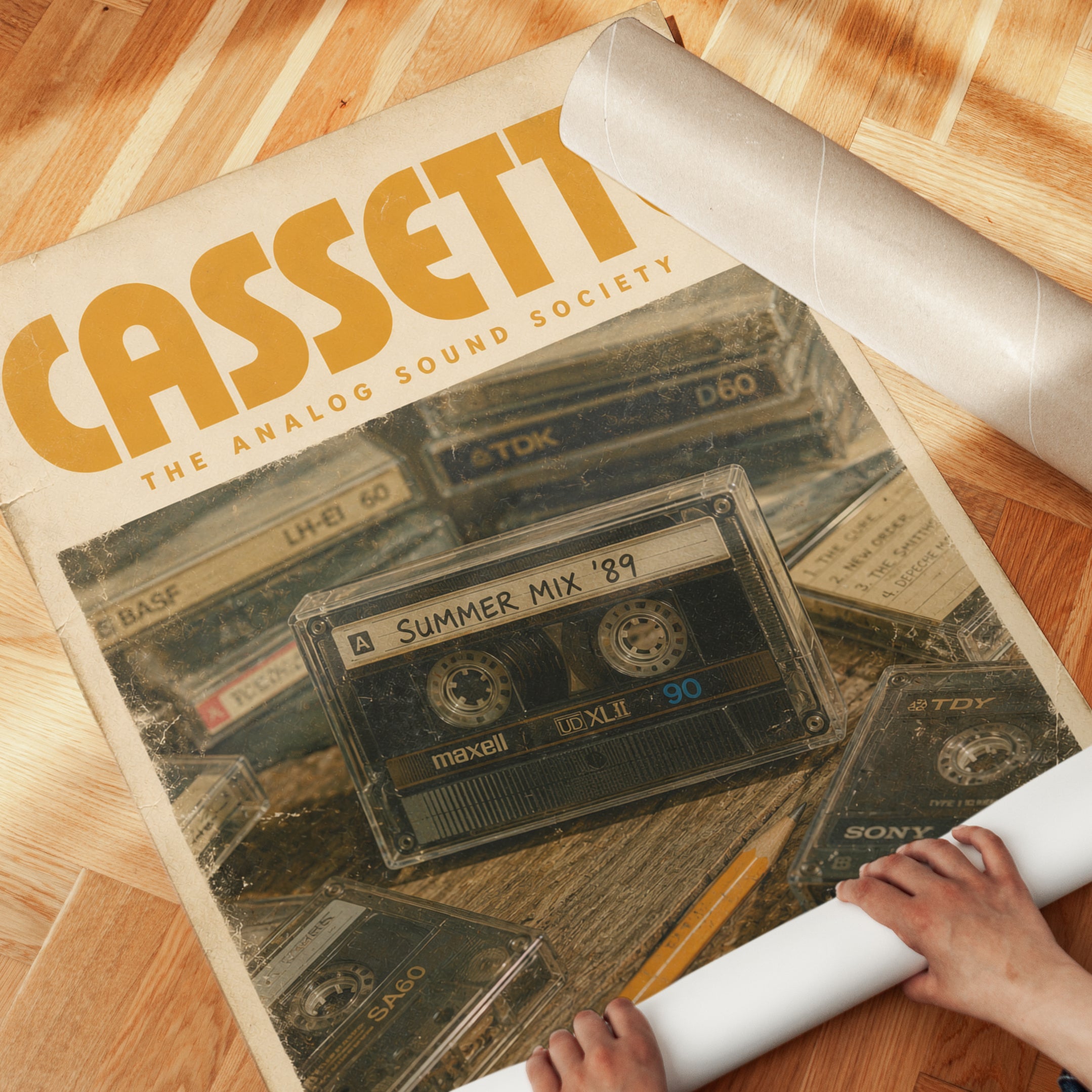 Vintage Cassette Tape Poster — Retro 80s Music Wall Art - detail
