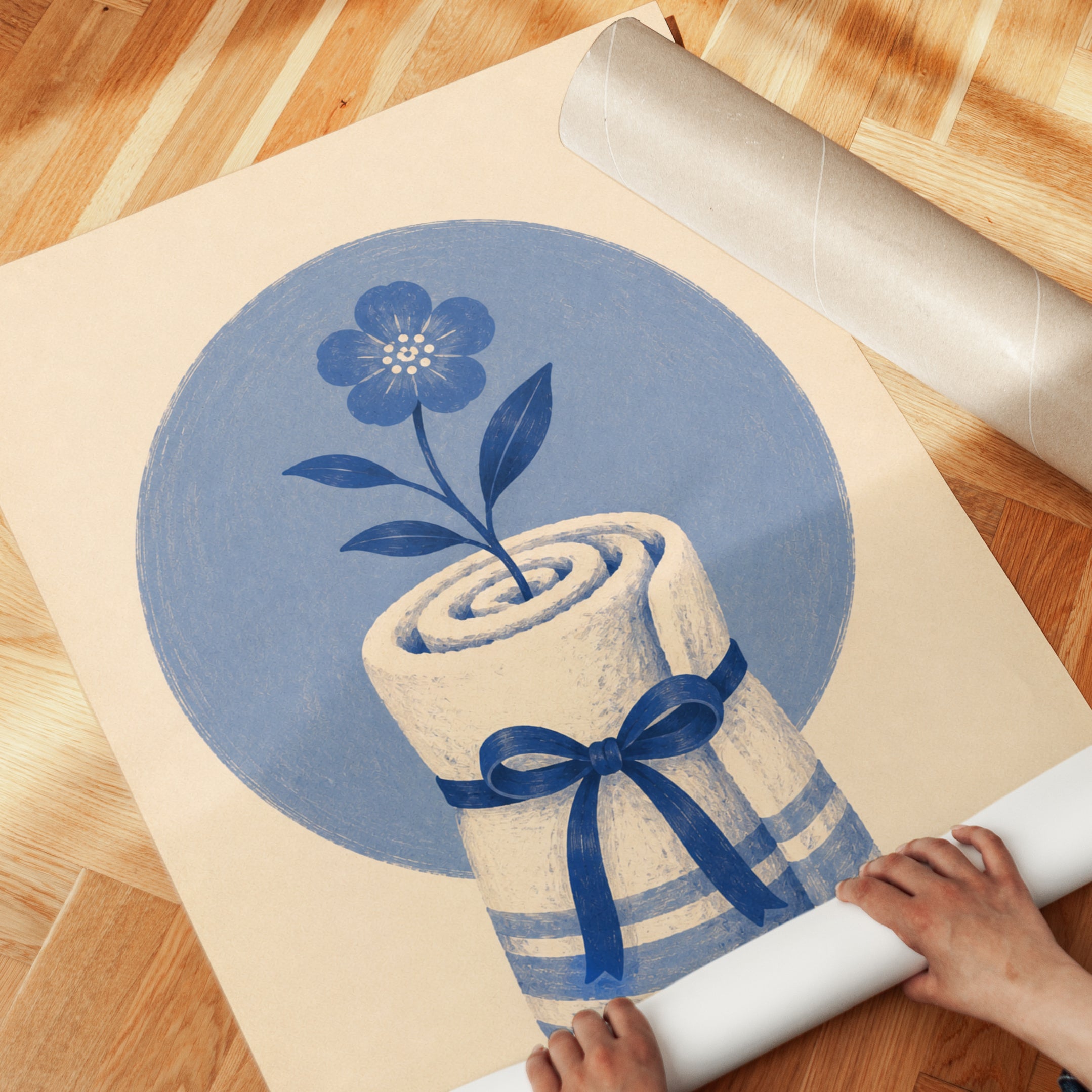 Folk Art Print – Rolled Towel Floral Decor - detail