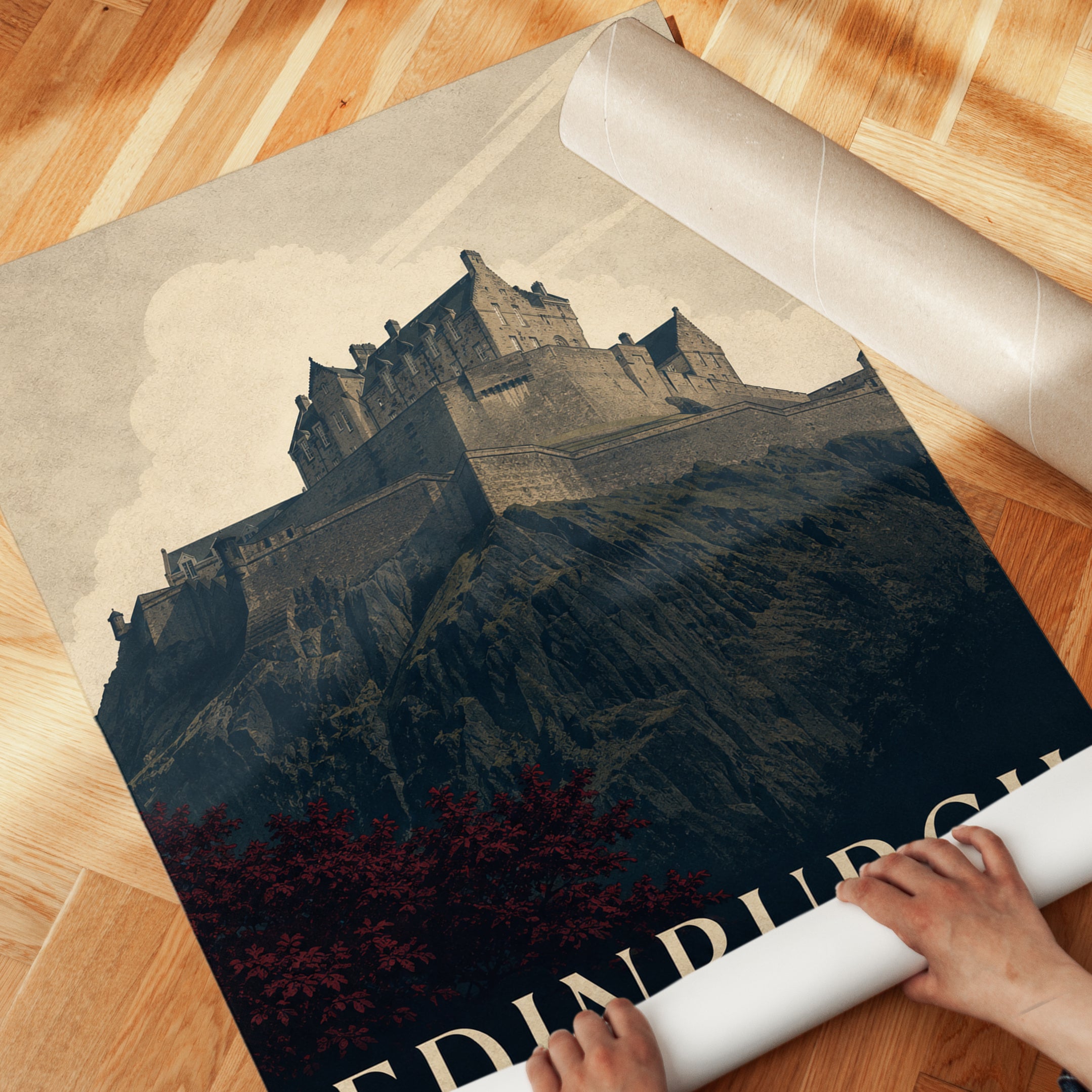 Edinburgh Travel Poster – Scotland Castle Print - detail