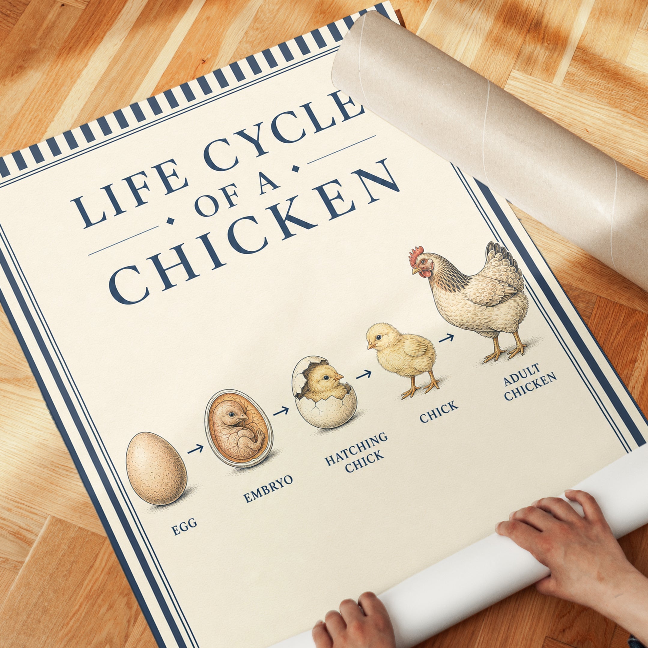 Life Cycle of a Chicken Art Print: Vintage Educational Poster - detail