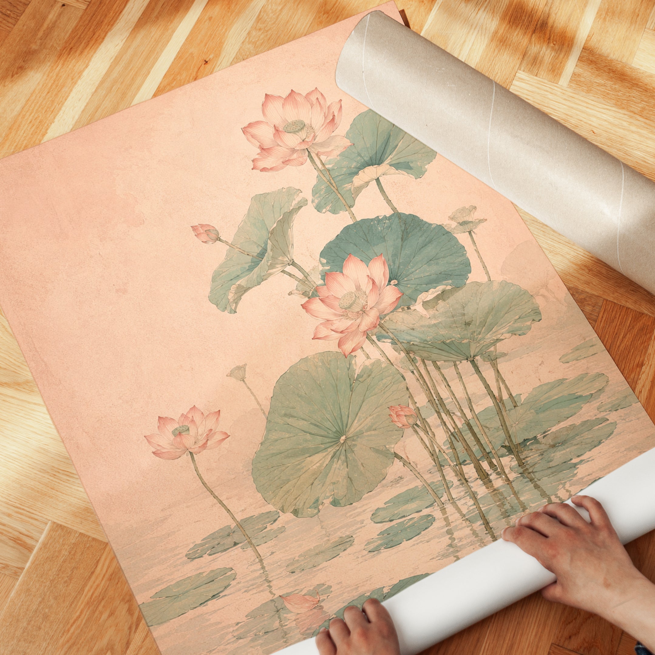 Lotus Flowers Art Print: Vintage Japanese Botanical Watercolor - detail