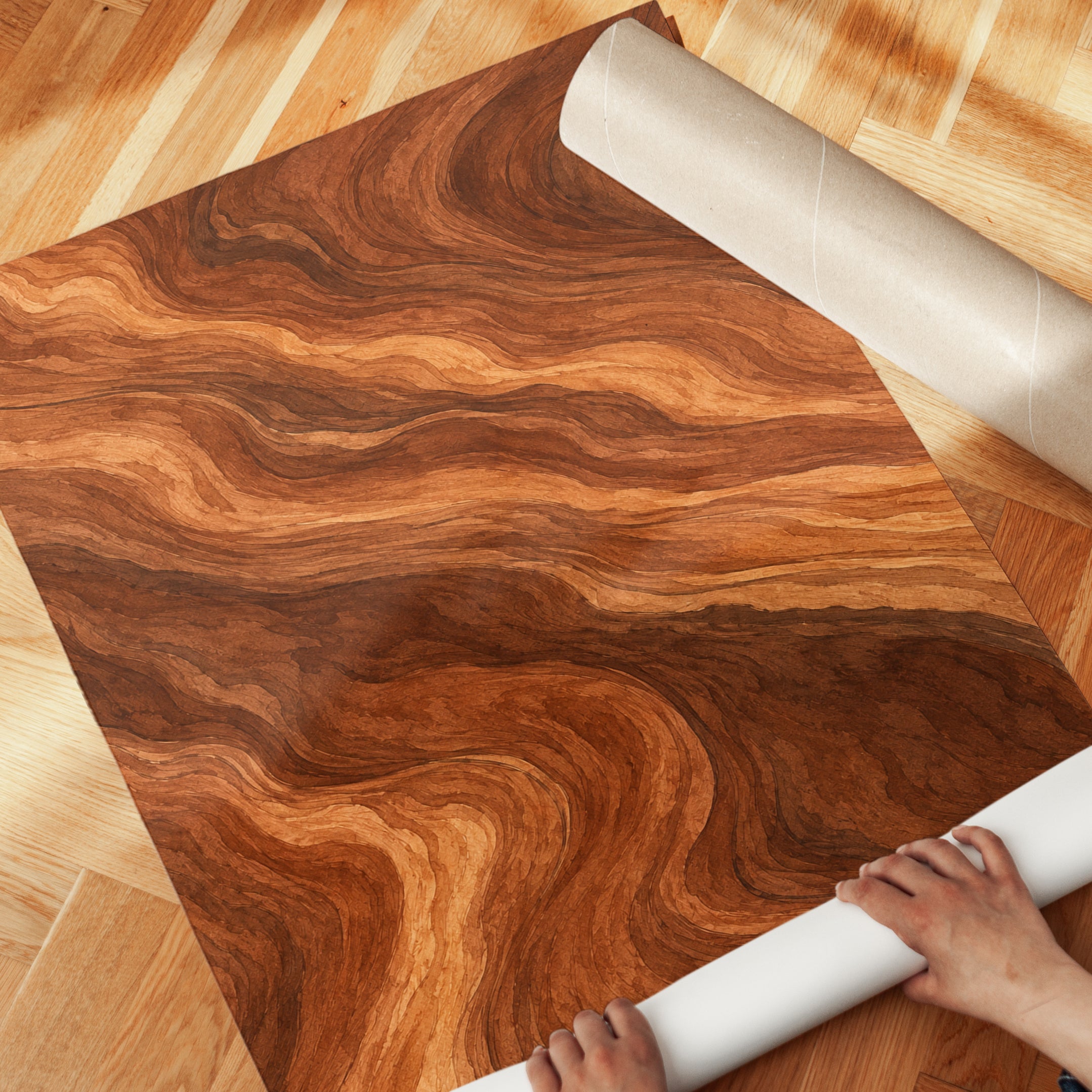 Abstract Wood Grain Wall Art: Organic Brown Swirl Pattern - detail