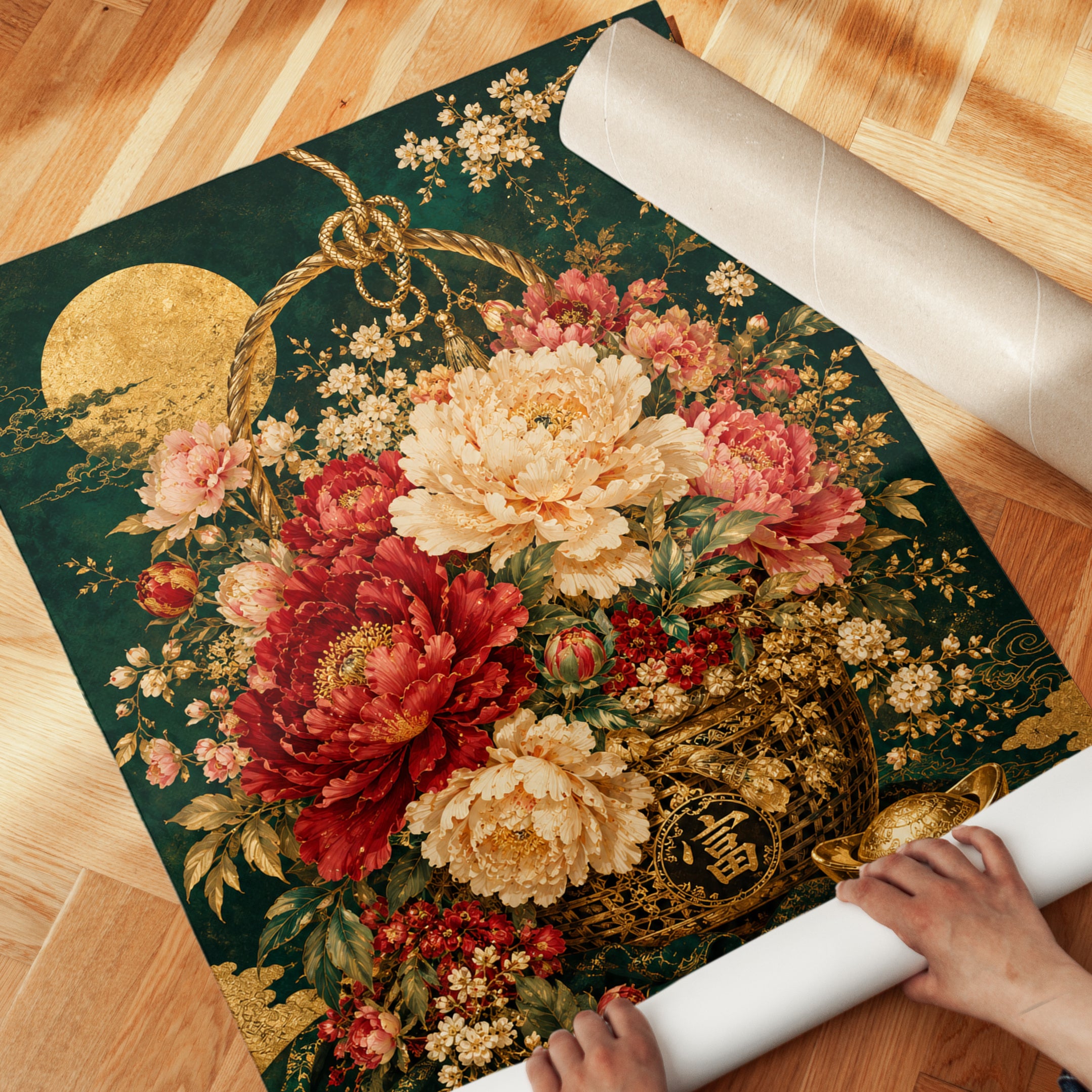 Chinese Floral Wall Art – Peony Print - detail