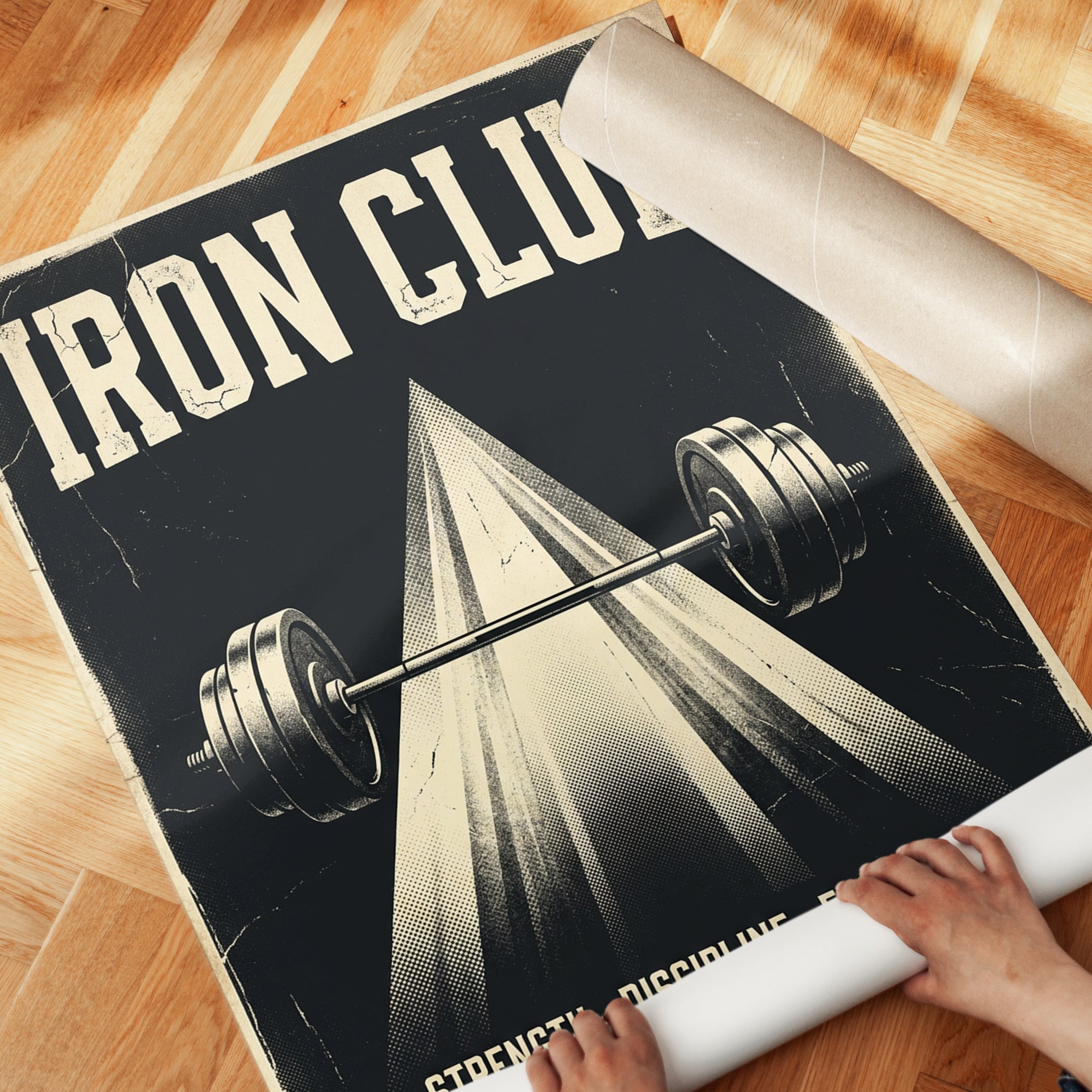 Iron Club Vintage Gym Poster: Retro Fitness Motivation Art - detail