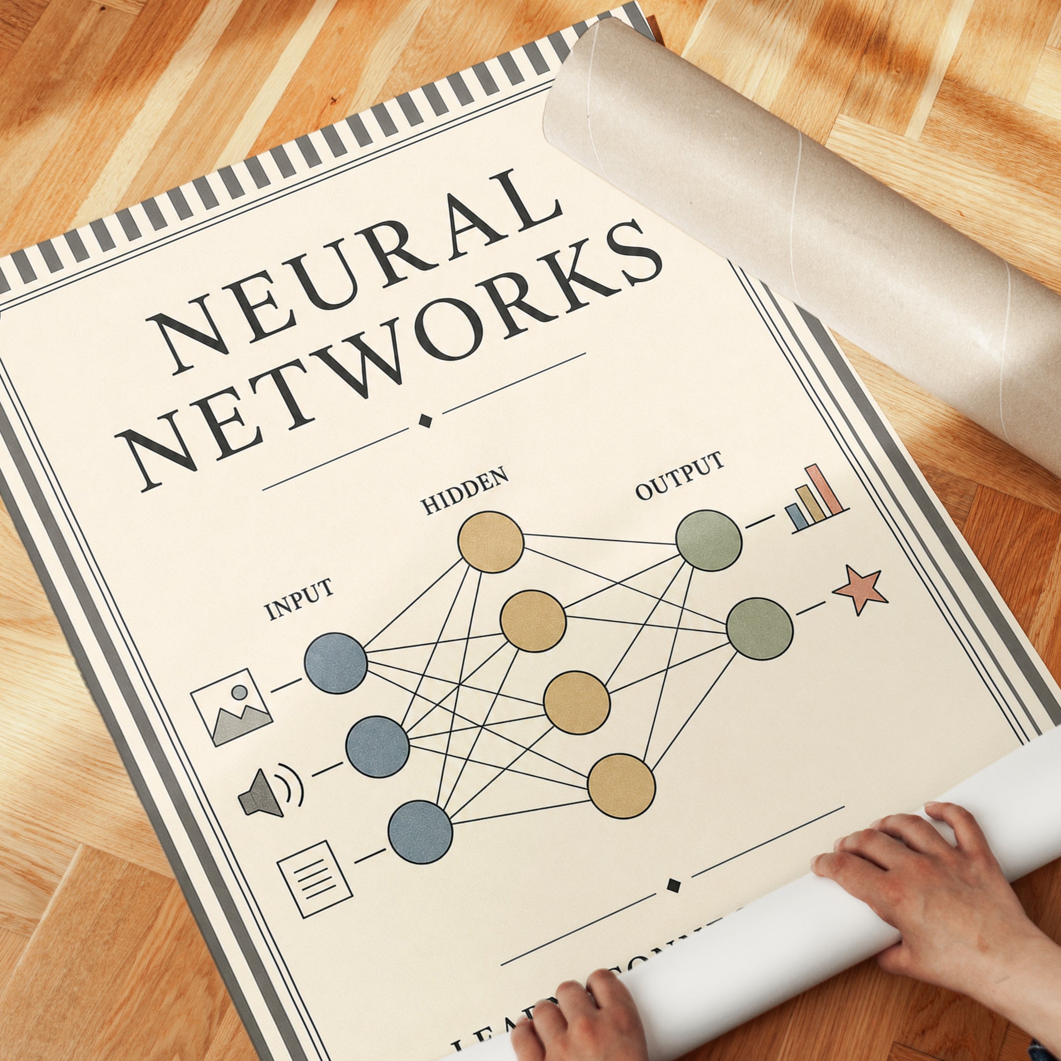Neural Networks Diagram Poster: Vintage Educational Wall Art - detail