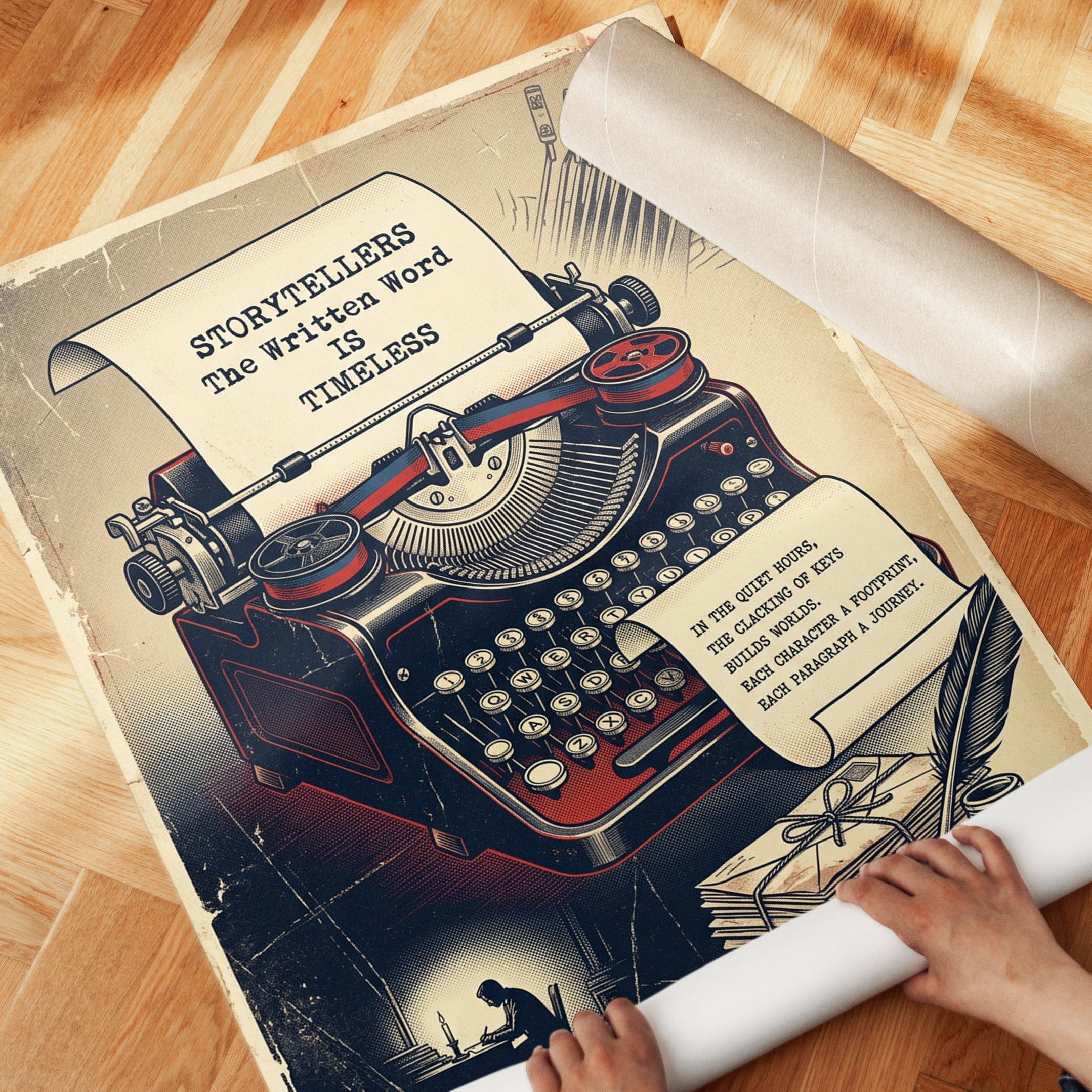 Vintage Typewriter Art Print: Retro Storytellers Poster - detail
