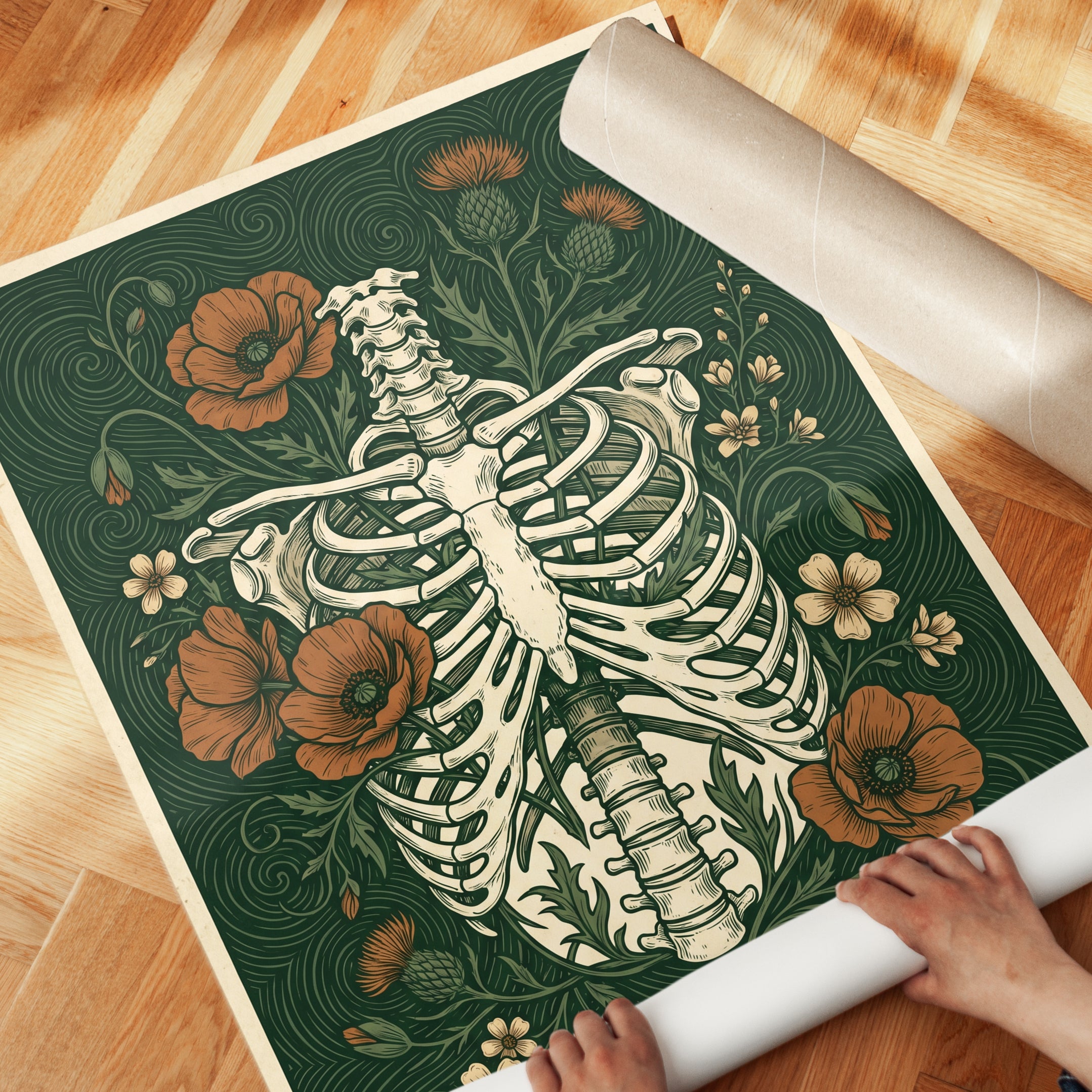 Art Nouveau Skeleton Print - detail