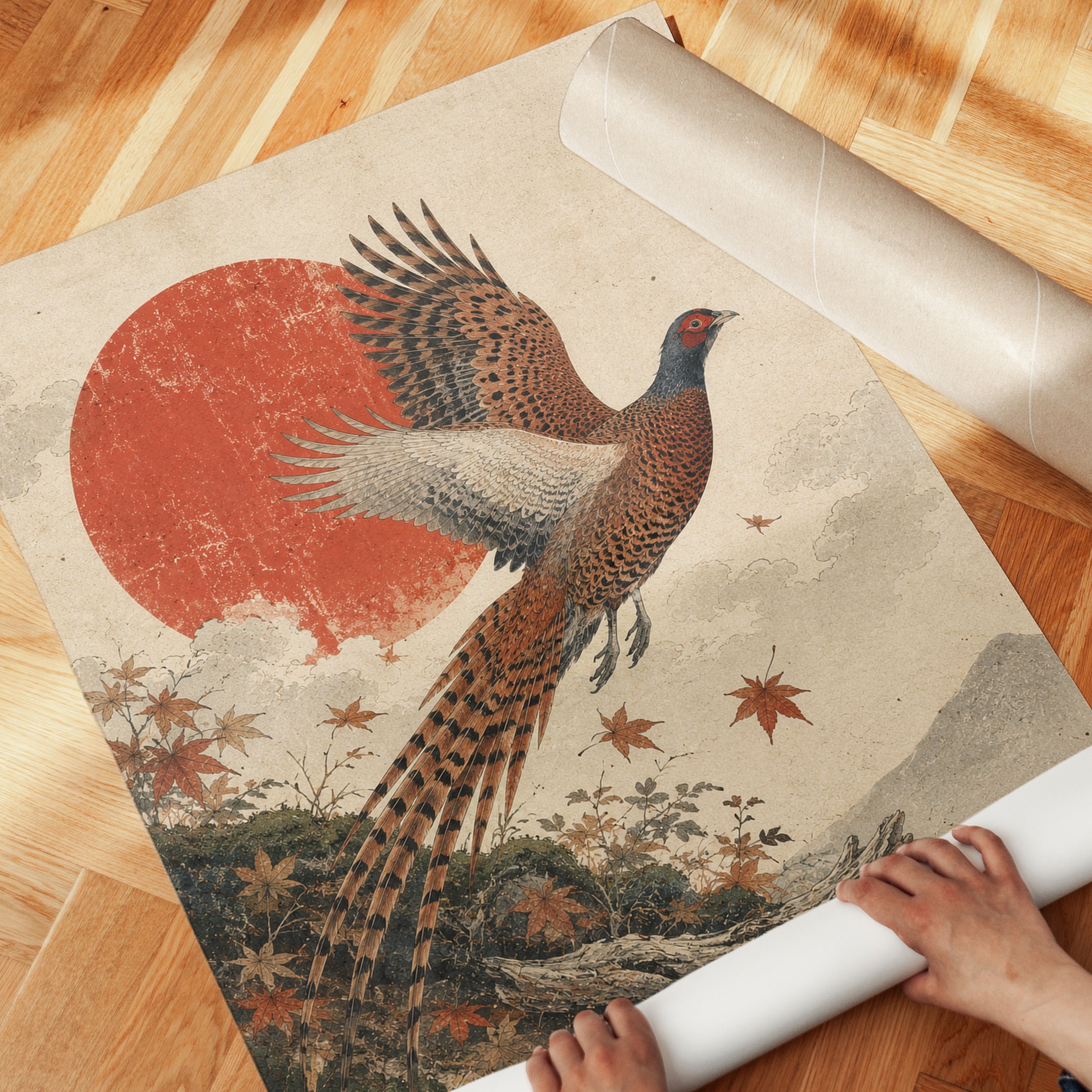 Japanese Pheasant Print – Vintage Bird Art - detail