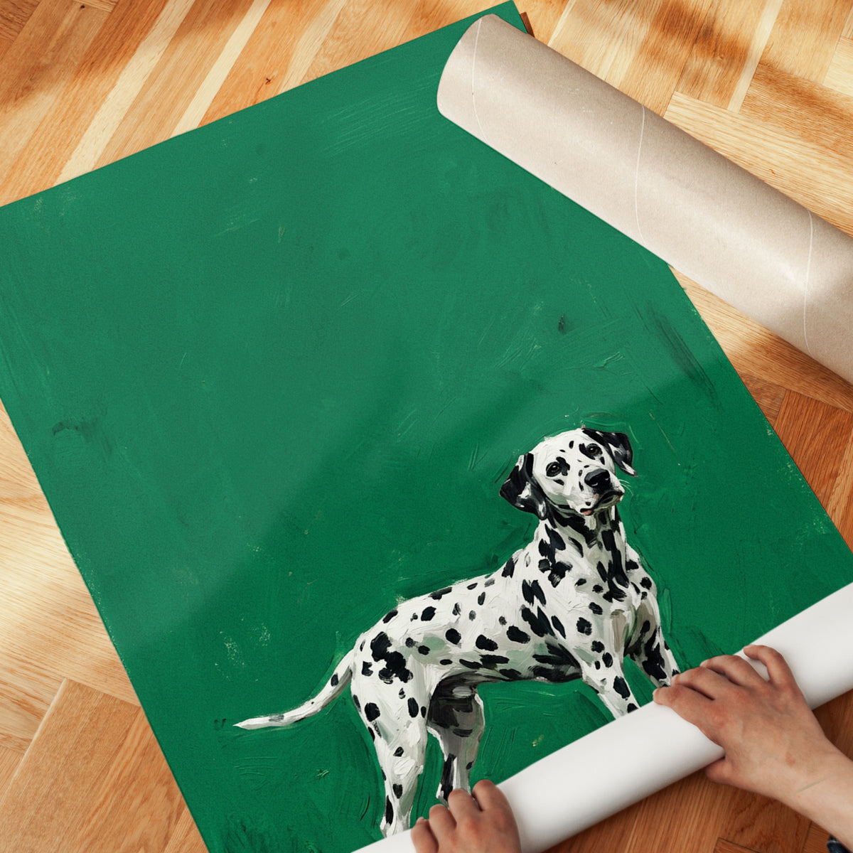 Dalmatian Dog Portrait Print — Bold Green Background - detail