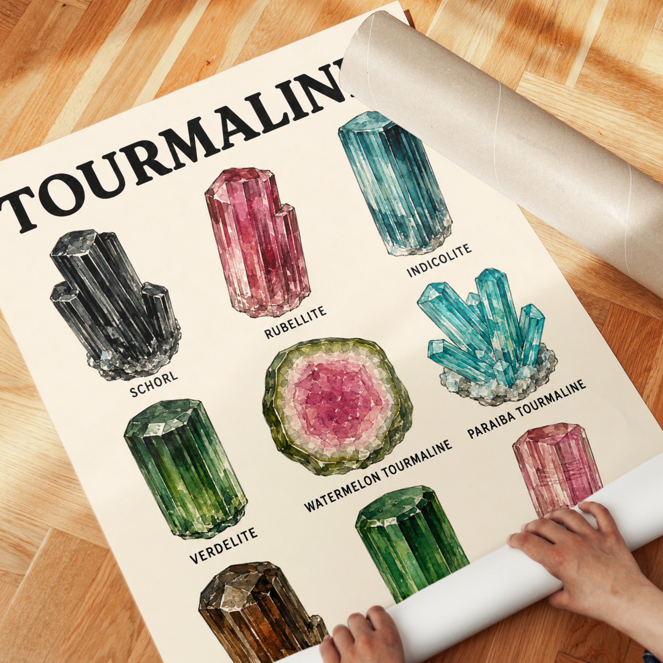 Tourmaline Gemstone Chart Art Print: Vintage Mineral Illustration - detail