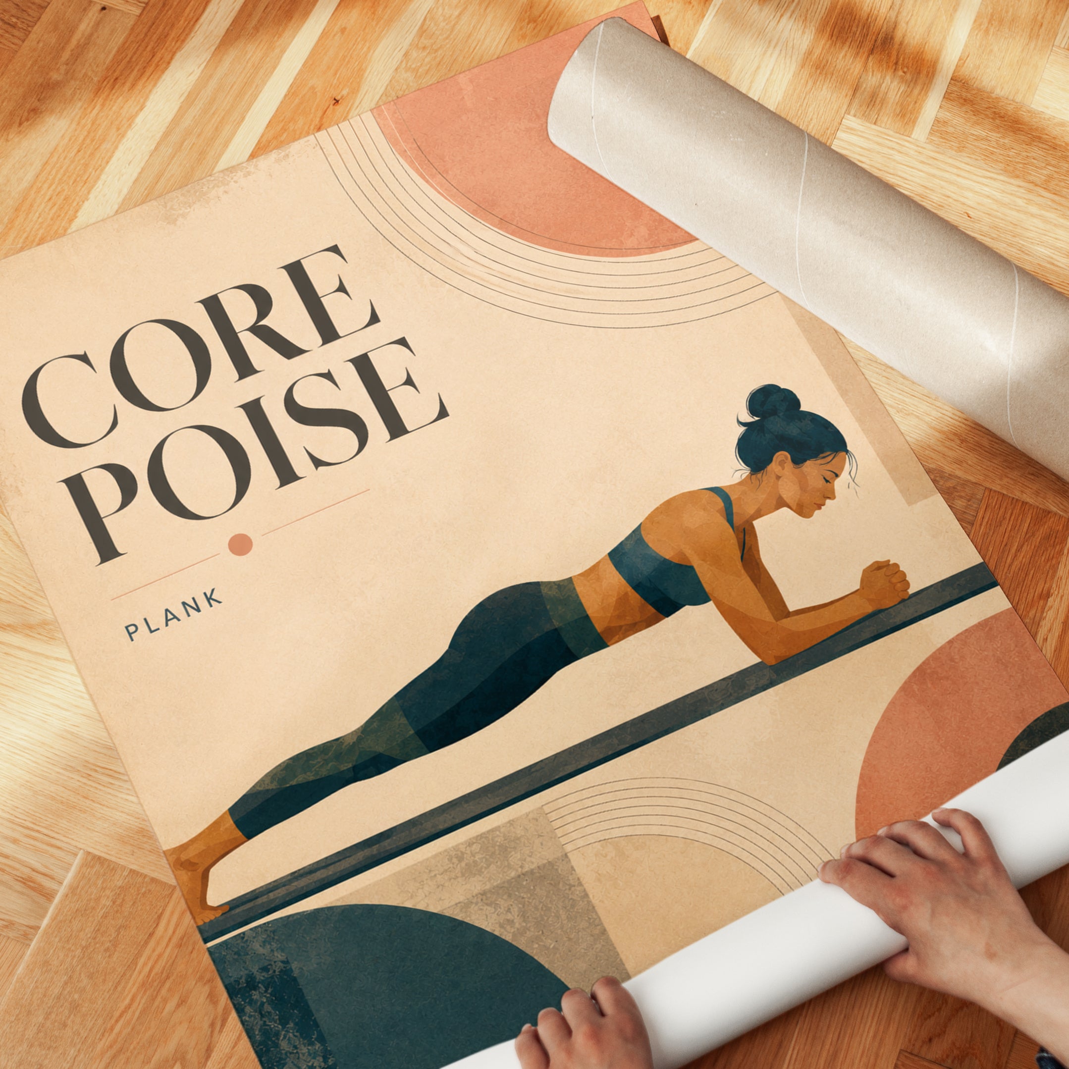 Core Poise Plank Yoga Poster: Art Deco Fitness Wall Art - detail