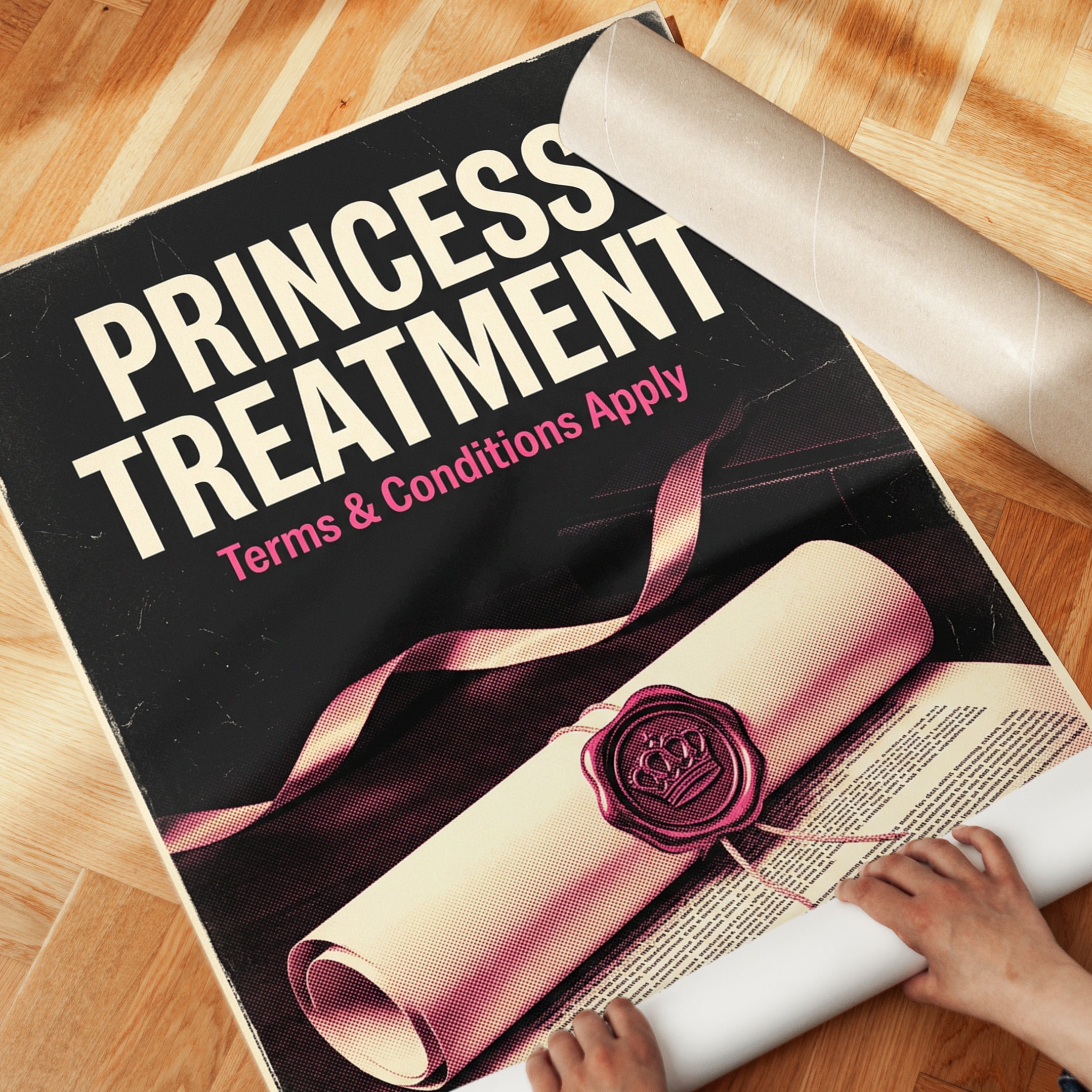 Princess Treatment Poster: Retro Typography Art with Crown Seal - detail