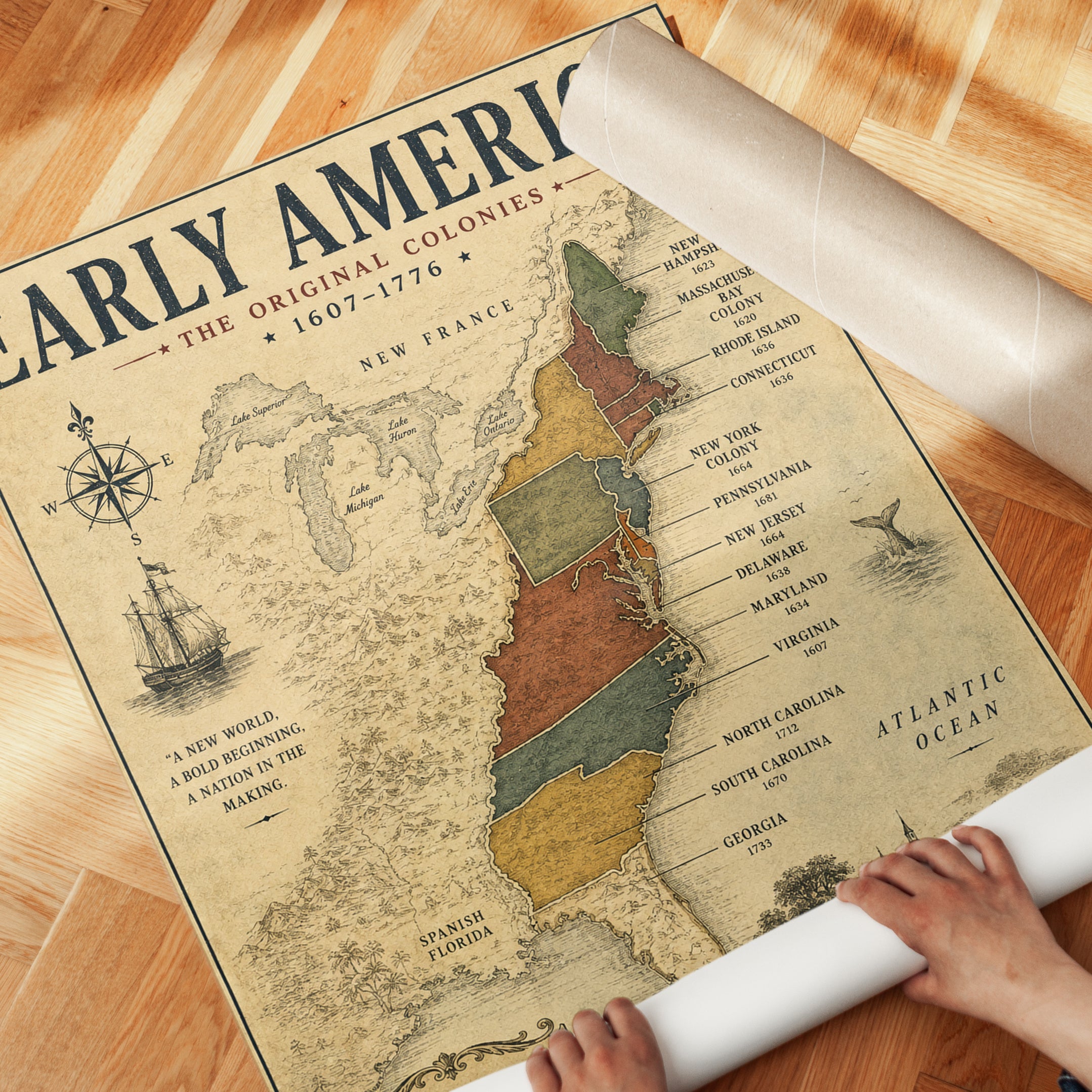 Colonial America Map Poster - detail