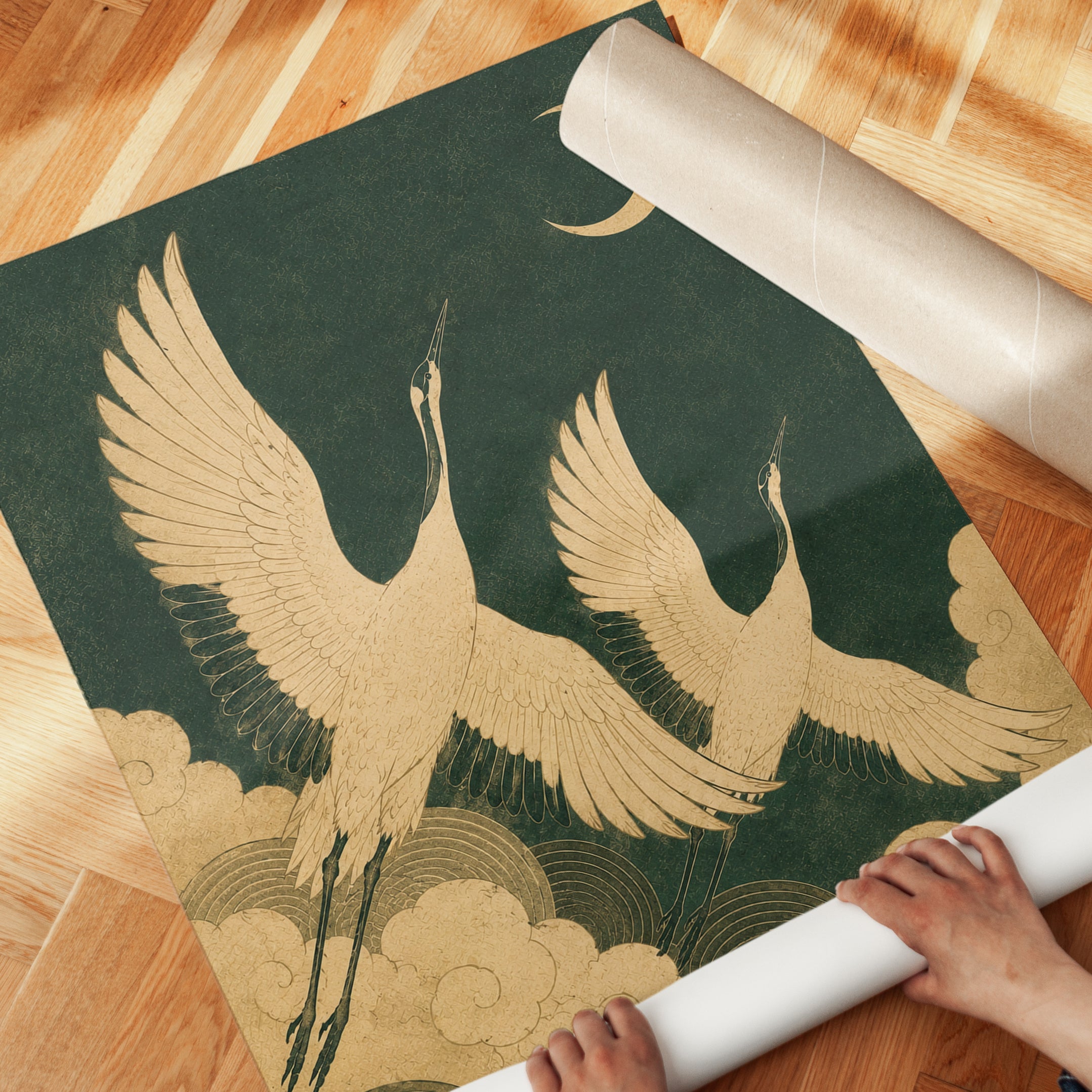 Crane Wall Art Print: Traditional Japanese Bird - detail