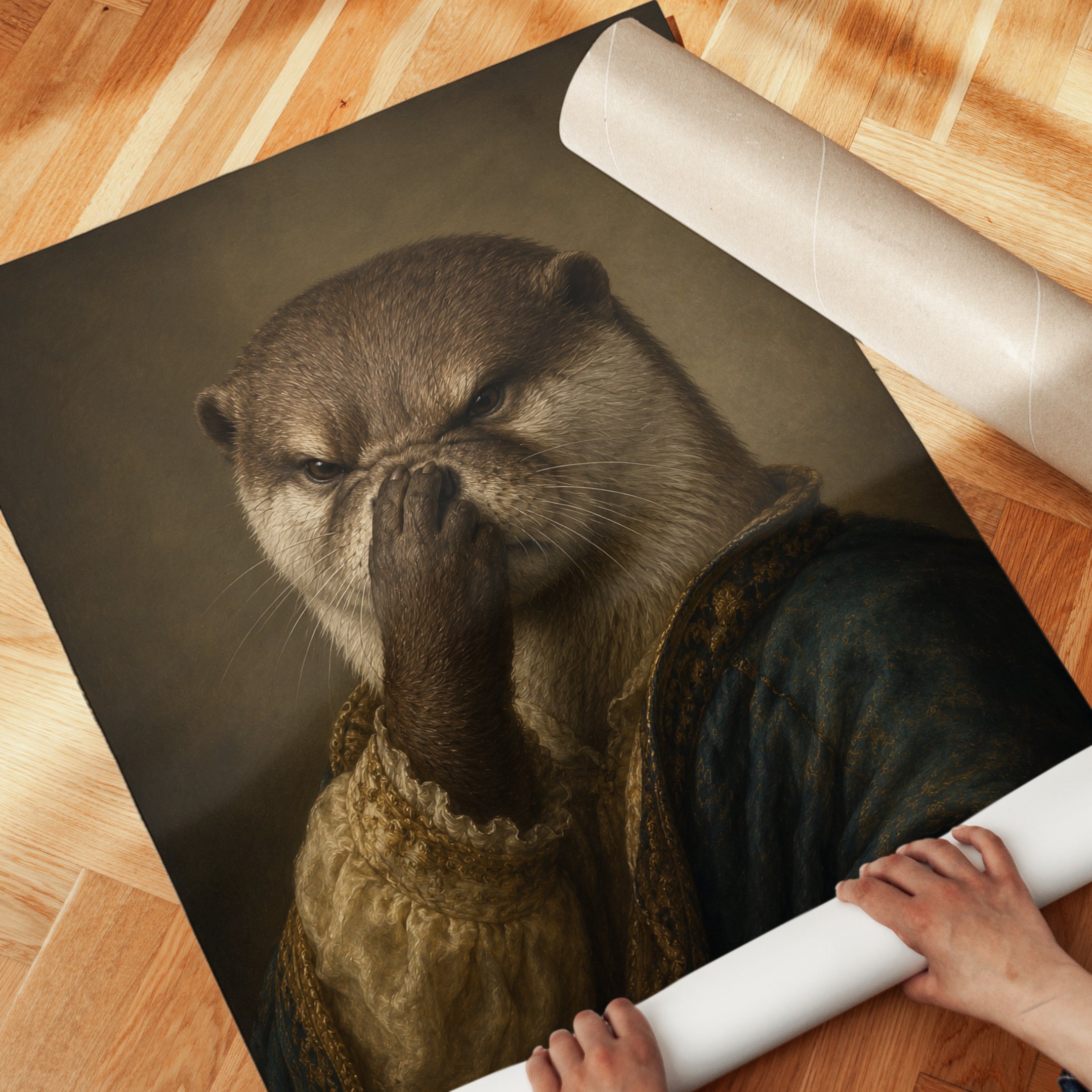 Funny Bathroom Poster Otter Wall Art Print: Renaissance Animal - detail